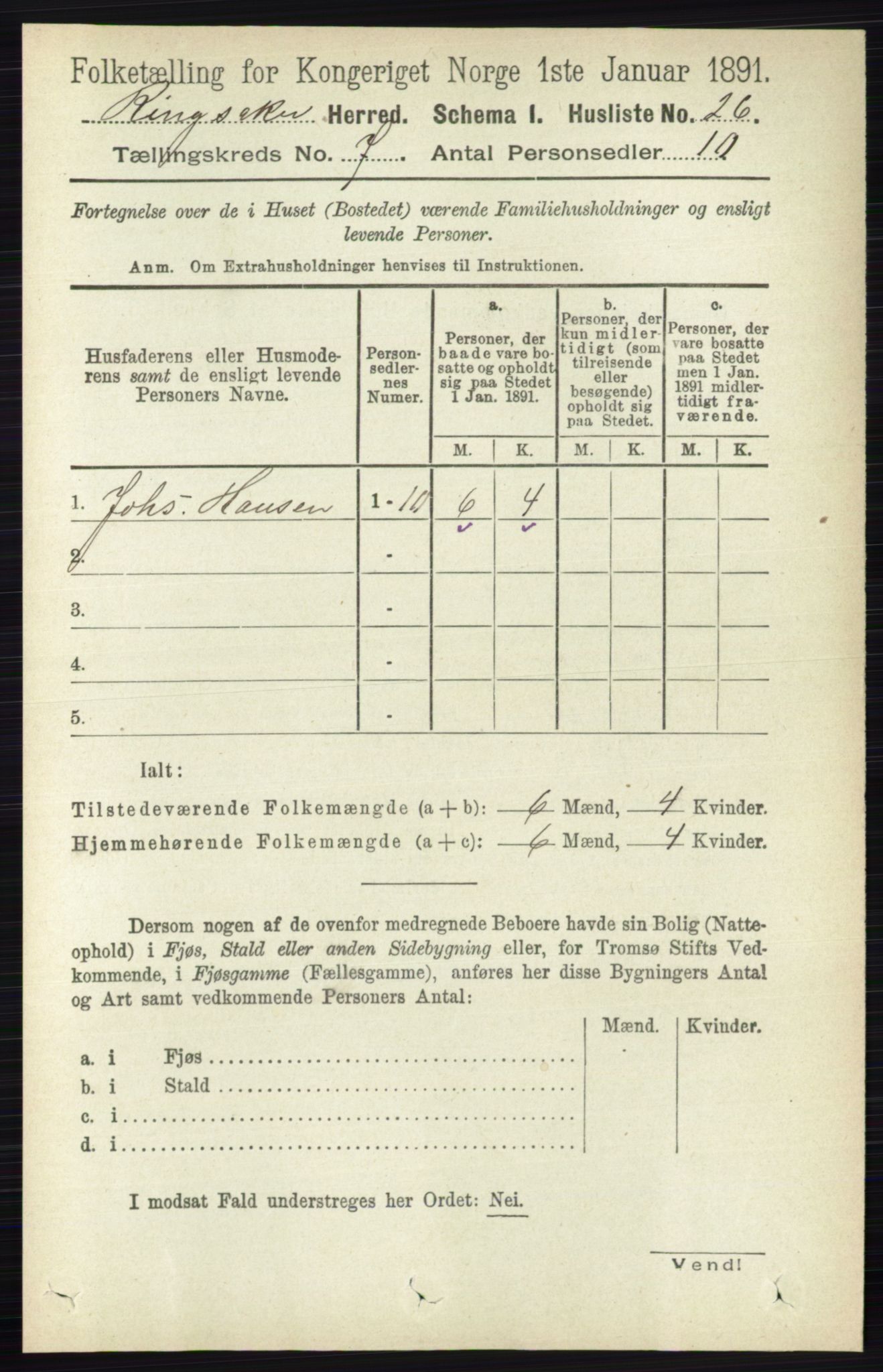 RA, 1891 census for 0412 Ringsaker, 1891, p. 3816