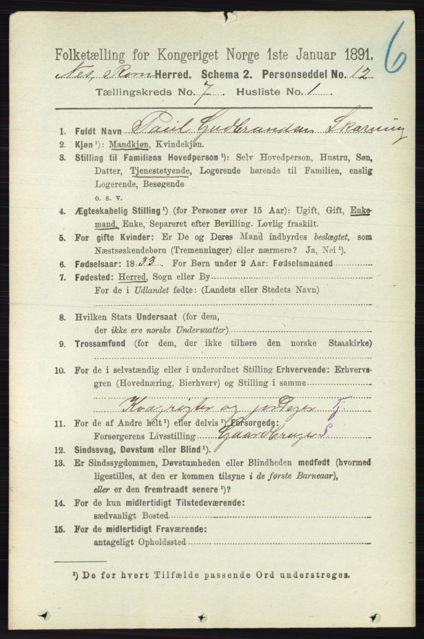 RA, 1891 census for 0236 Nes, 1891, p. 4023