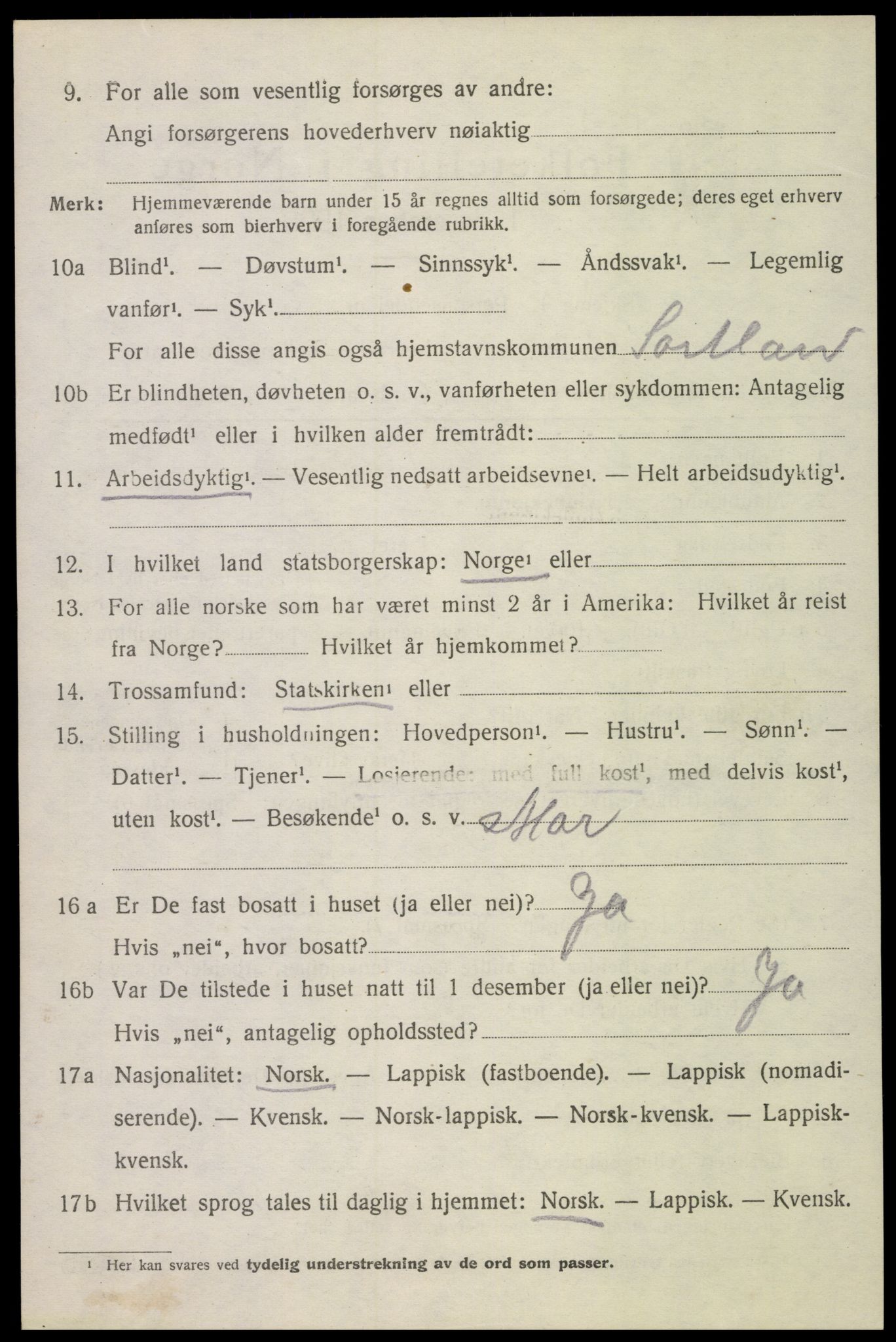 SAT, 1920 census for Sortland, 1920, p. 7629