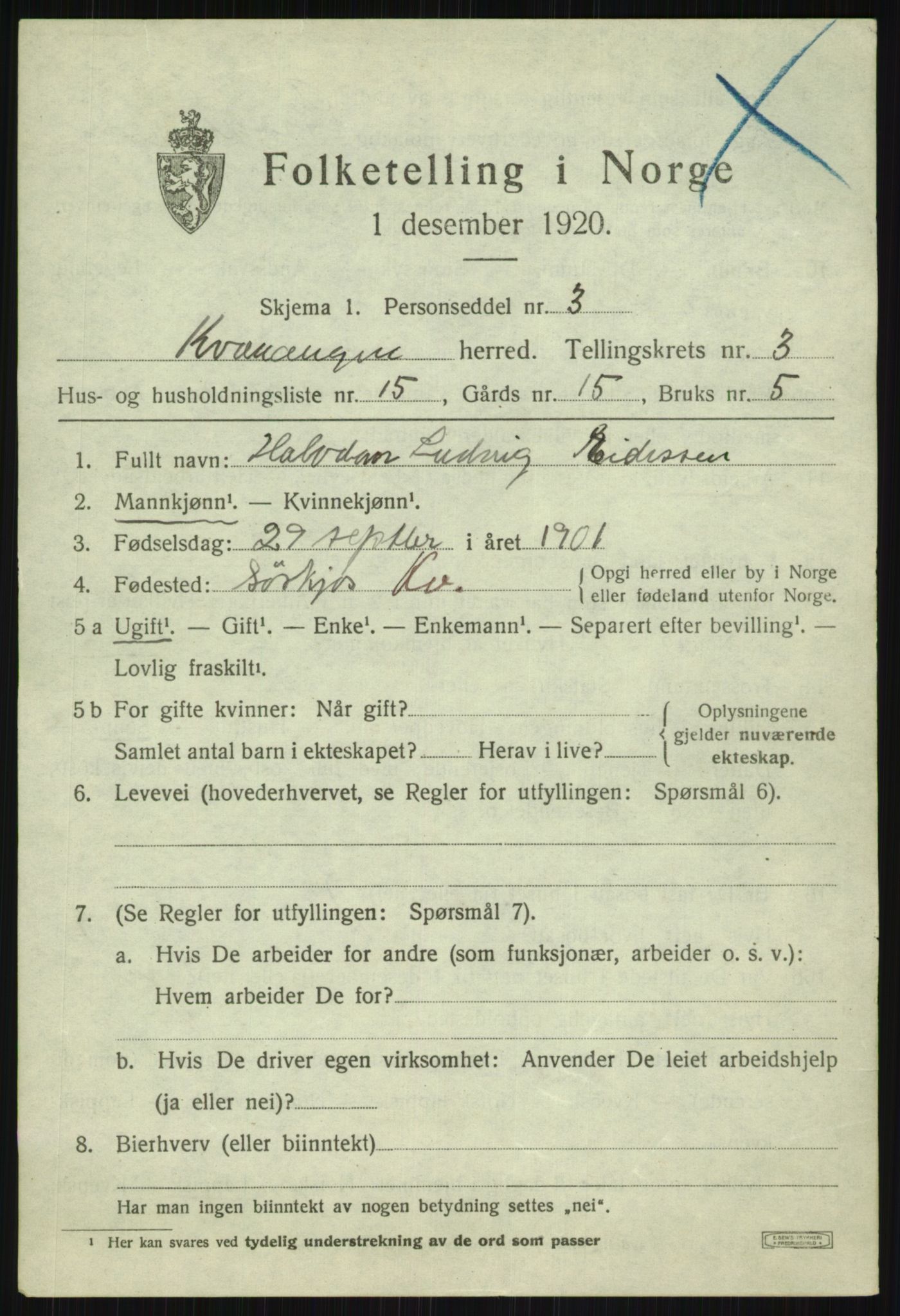 SATØ, 1920 census for Kvænangen, 1920, p. 1926