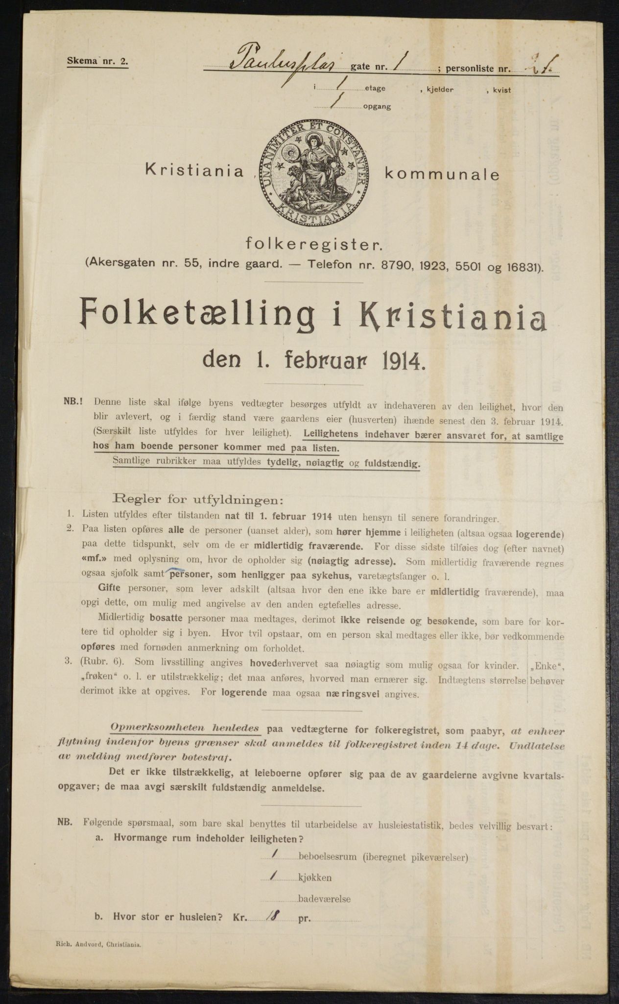 OBA, Municipal Census 1914 for Kristiania, 1914, p. 78585