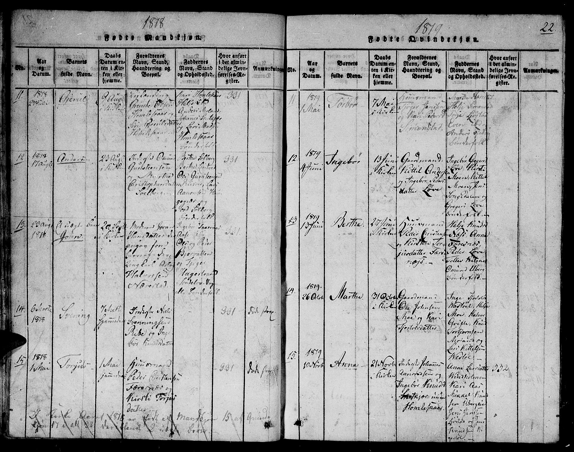 Gjerstad sokneprestkontor, AV/SAK-1111-0014/F/Fb/Fbb/L0001: Parish register (copy) no. B 1, 1813-1863, p. 22