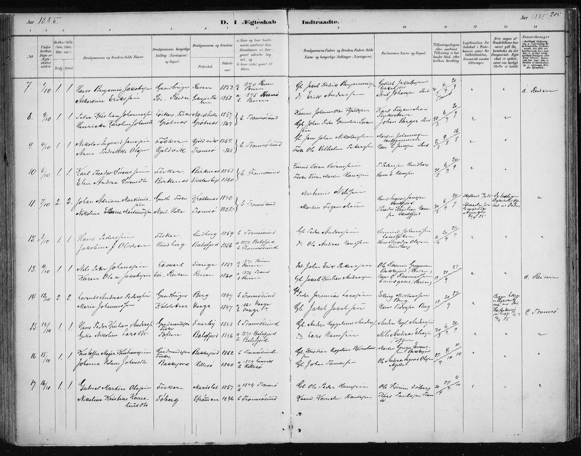 Tromsøysund sokneprestkontor, SATØ/S-1304/G/Ga/L0004kirke: Parish register (official) no. 4, 1880-1888, p. 205