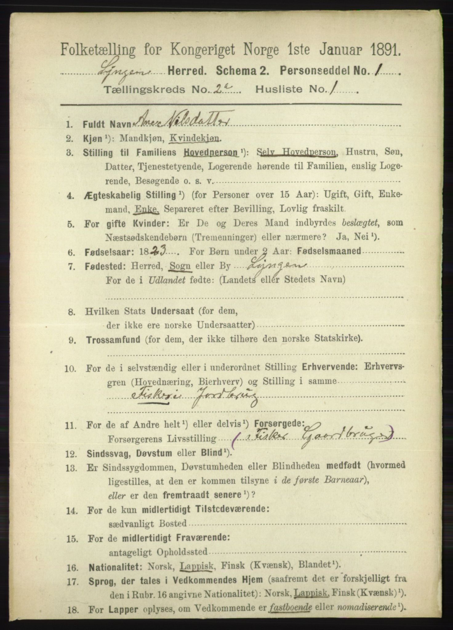 RA, 1891 census for 1938 Lyngen, 1891, p. 1979