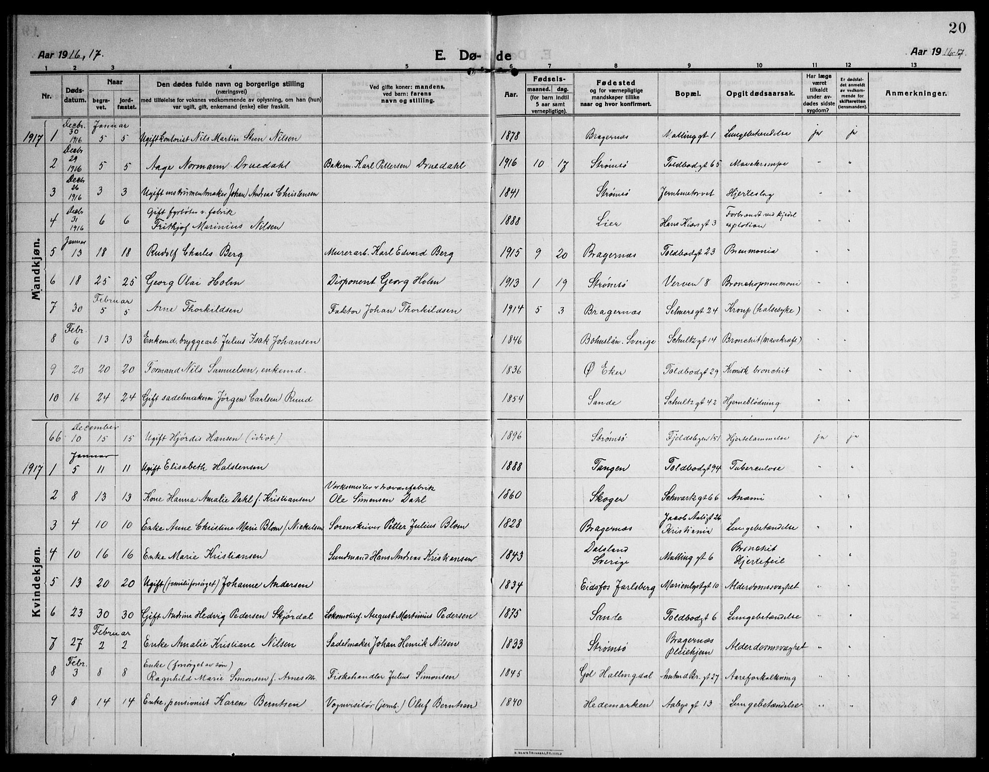 Strømsø kirkebøker, SAKO/A-246/F/Fa/L0028: Parish register (official) no. I 29, 1914-1937, p. 20