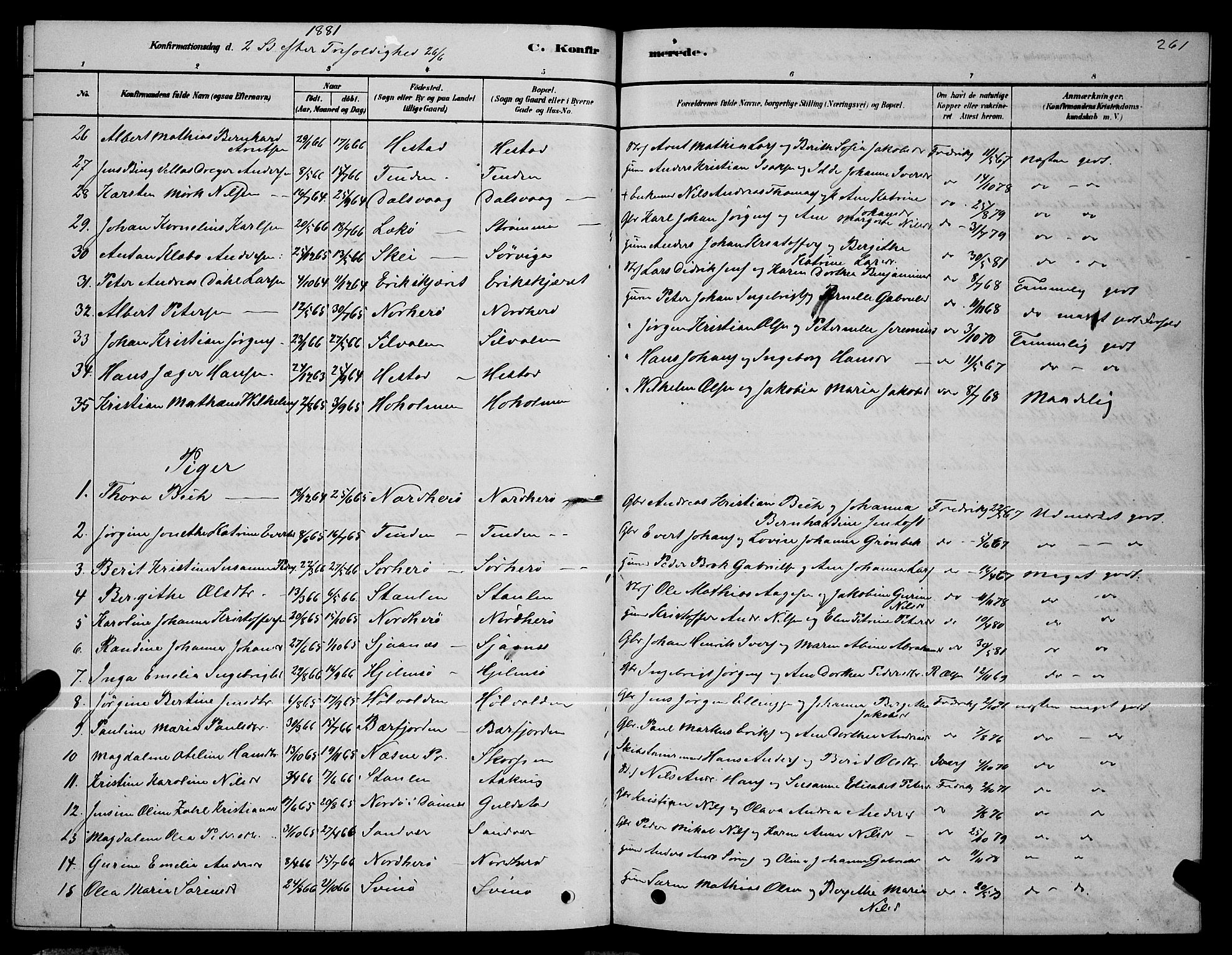 Ministerialprotokoller, klokkerbøker og fødselsregistre - Nordland, AV/SAT-A-1459/834/L0513: Parish register (copy) no. 834C04, 1877-1892, p. 261