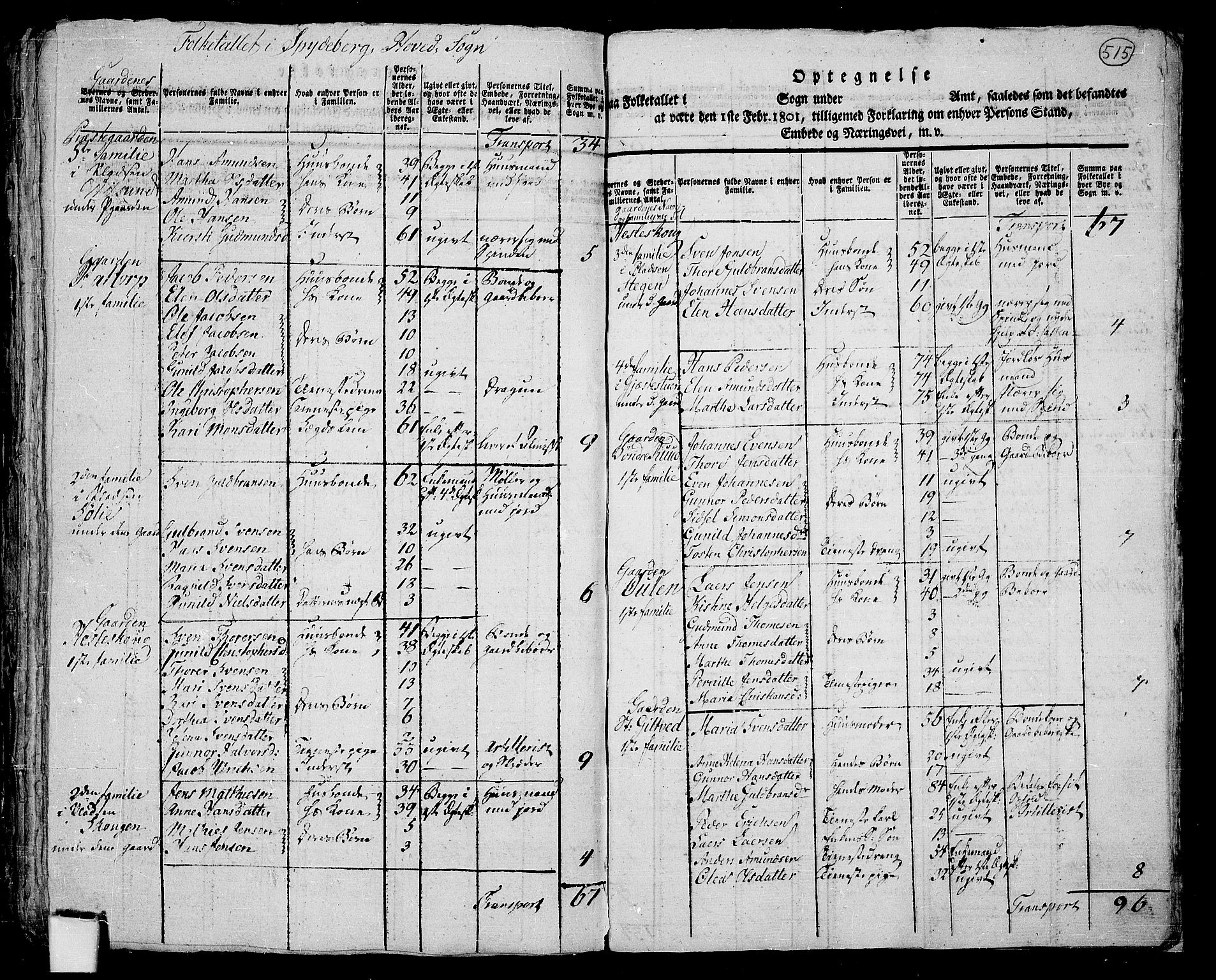 RA, 1801 census for 0123P Spydeberg, 1801, p. 514b-515a