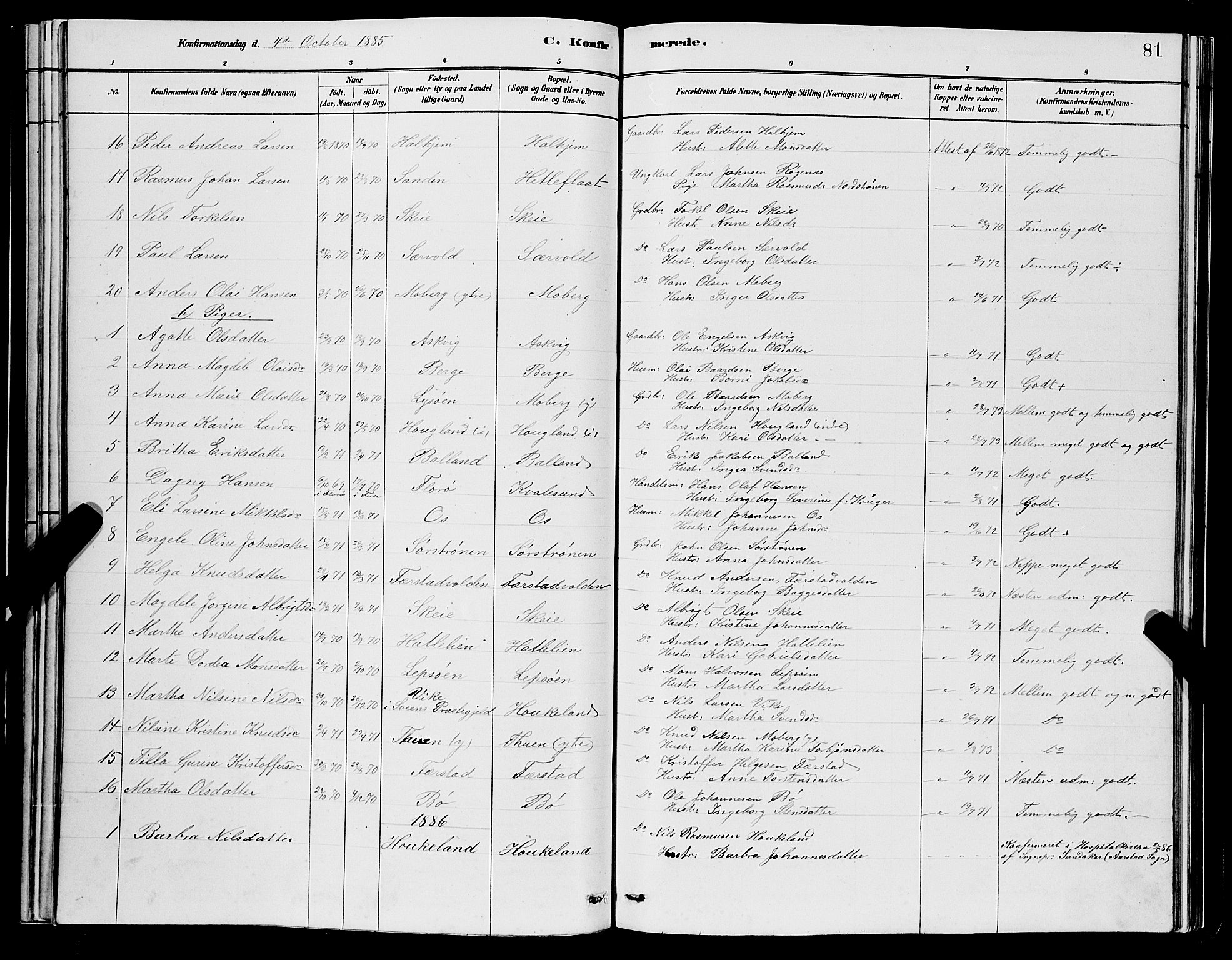 Os sokneprestembete, AV/SAB-A-99929: Parish register (copy) no. A 2, 1880-1896, p. 81