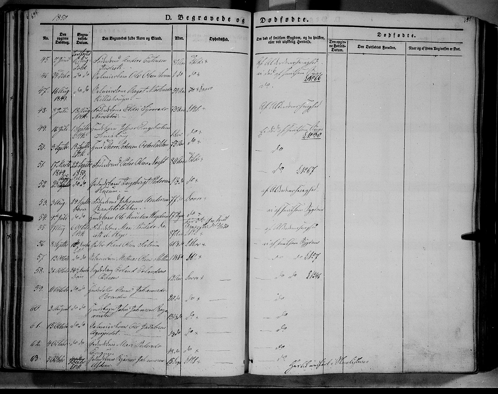 Lesja prestekontor, SAH/PREST-068/H/Ha/Haa/L0006: Parish register (official) no. 6B, 1843-1854, p. 696-697