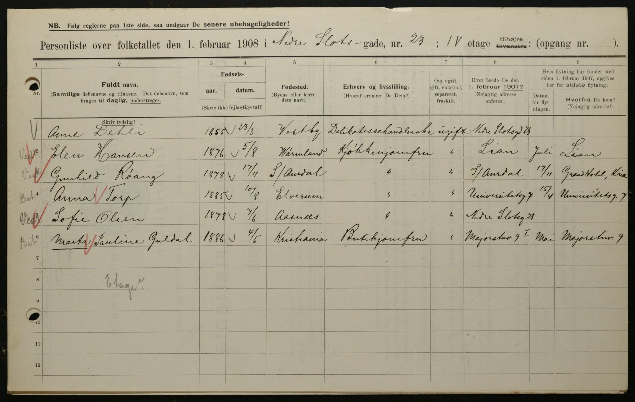 OBA, Municipal Census 1908 for Kristiania, 1908, p. 62322