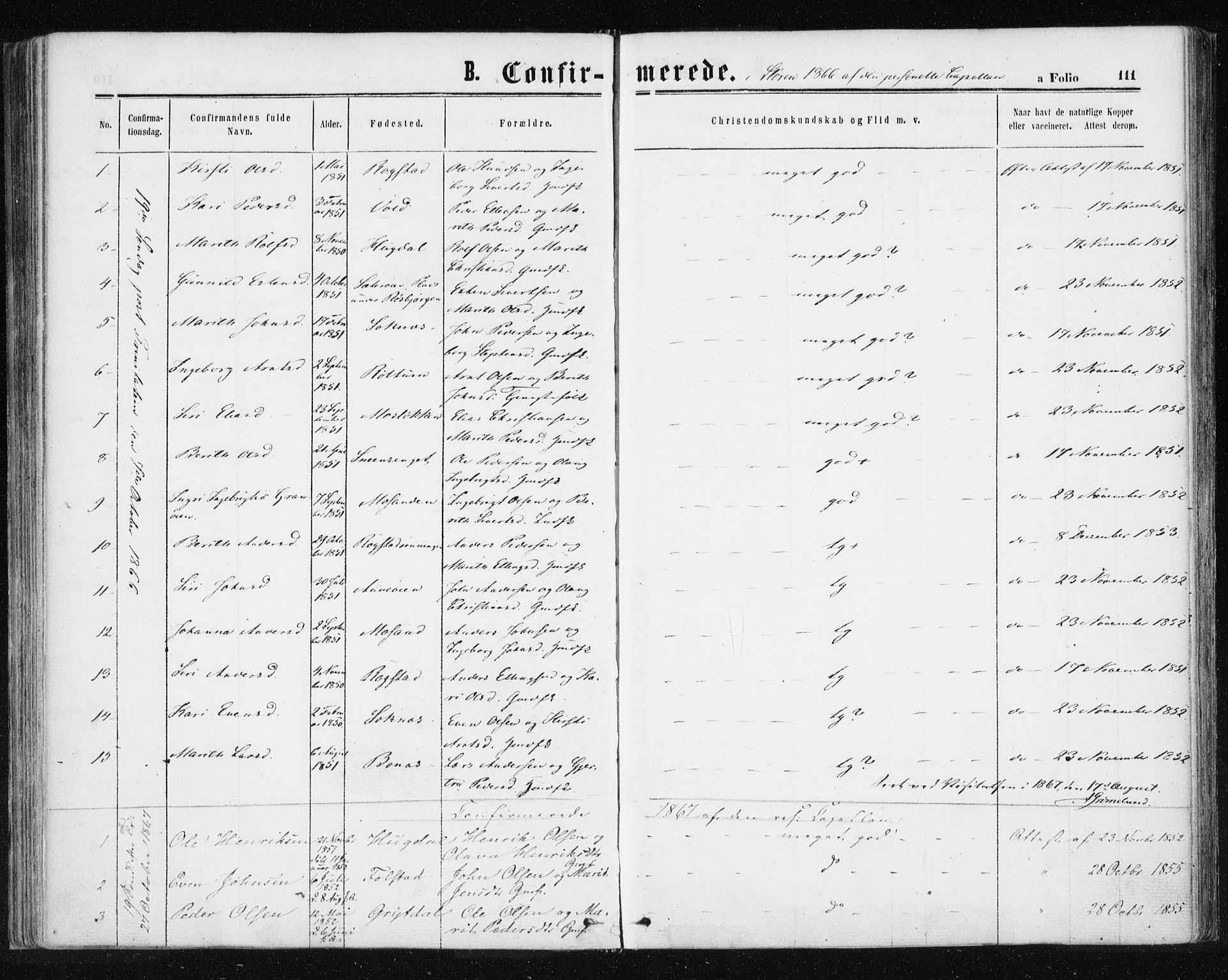 Ministerialprotokoller, klokkerbøker og fødselsregistre - Sør-Trøndelag, SAT/A-1456/687/L1001: Parish register (official) no. 687A07, 1863-1878, p. 111