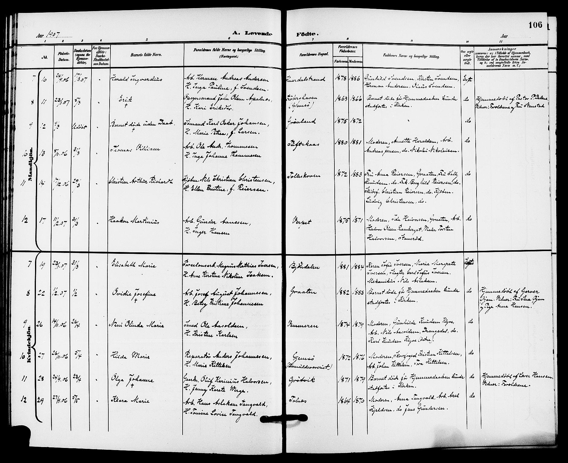 Solum kirkebøker, SAKO/A-306/G/Ga/L0008: Parish register (copy) no. I 8, 1898-1909, p. 106