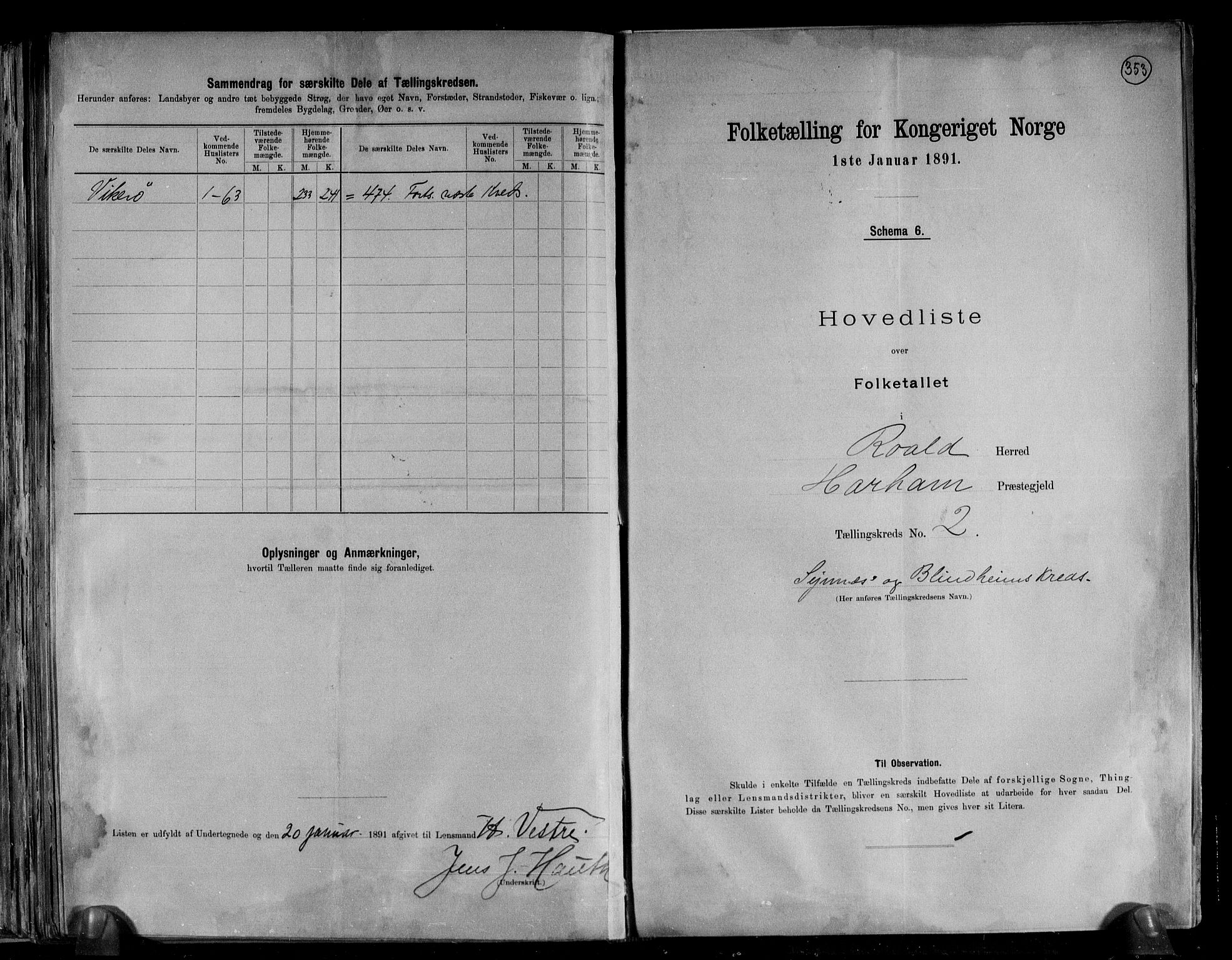 RA, 1891 census for 1533 Roald, 1891, p. 6