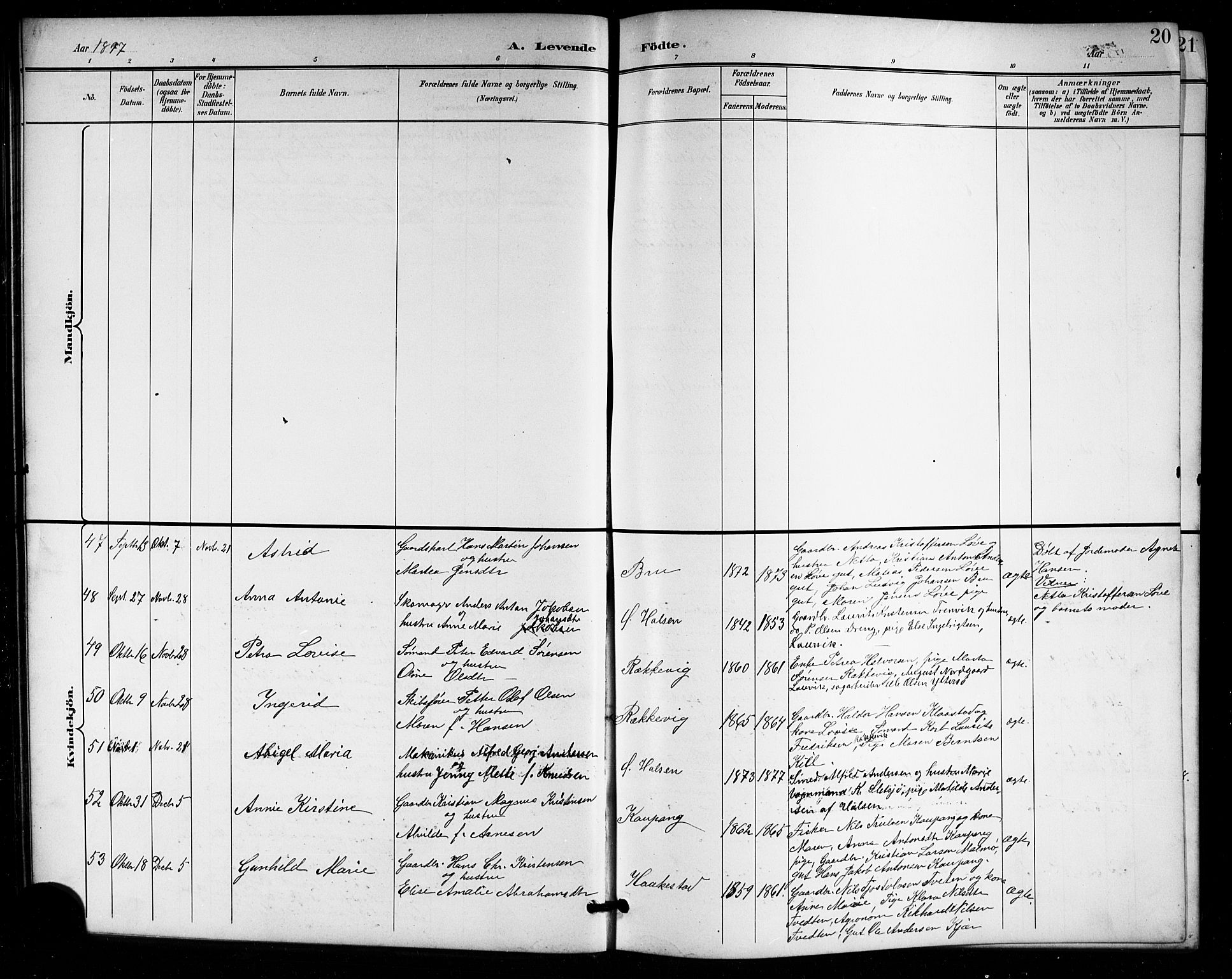 Tjølling kirkebøker, AV/SAKO-A-60/G/Ga/L0002: Parish register (copy) no. 2, 1895-1918, p. 20