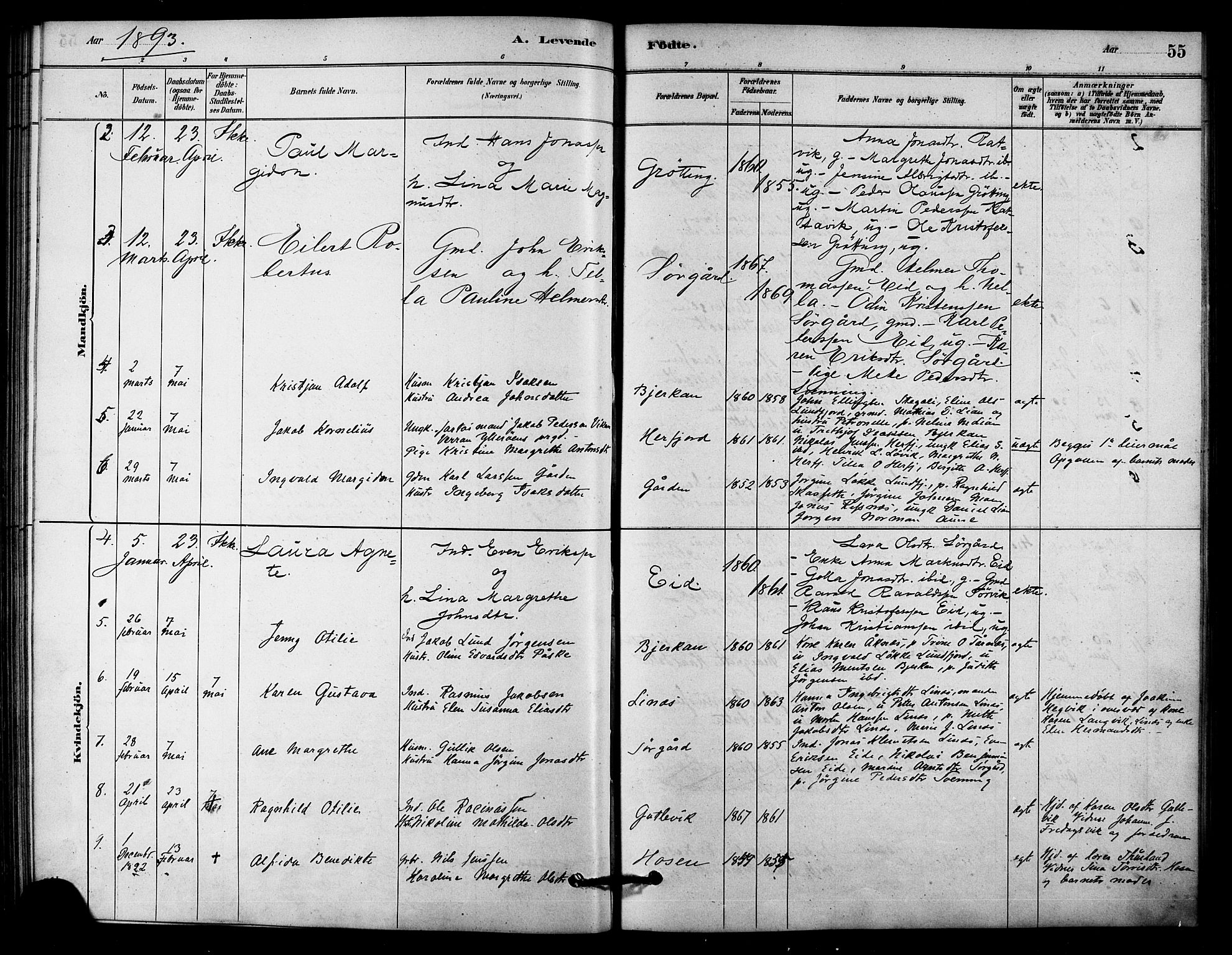 Ministerialprotokoller, klokkerbøker og fødselsregistre - Sør-Trøndelag, SAT/A-1456/656/L0692: Parish register (official) no. 656A01, 1879-1893, p. 55
