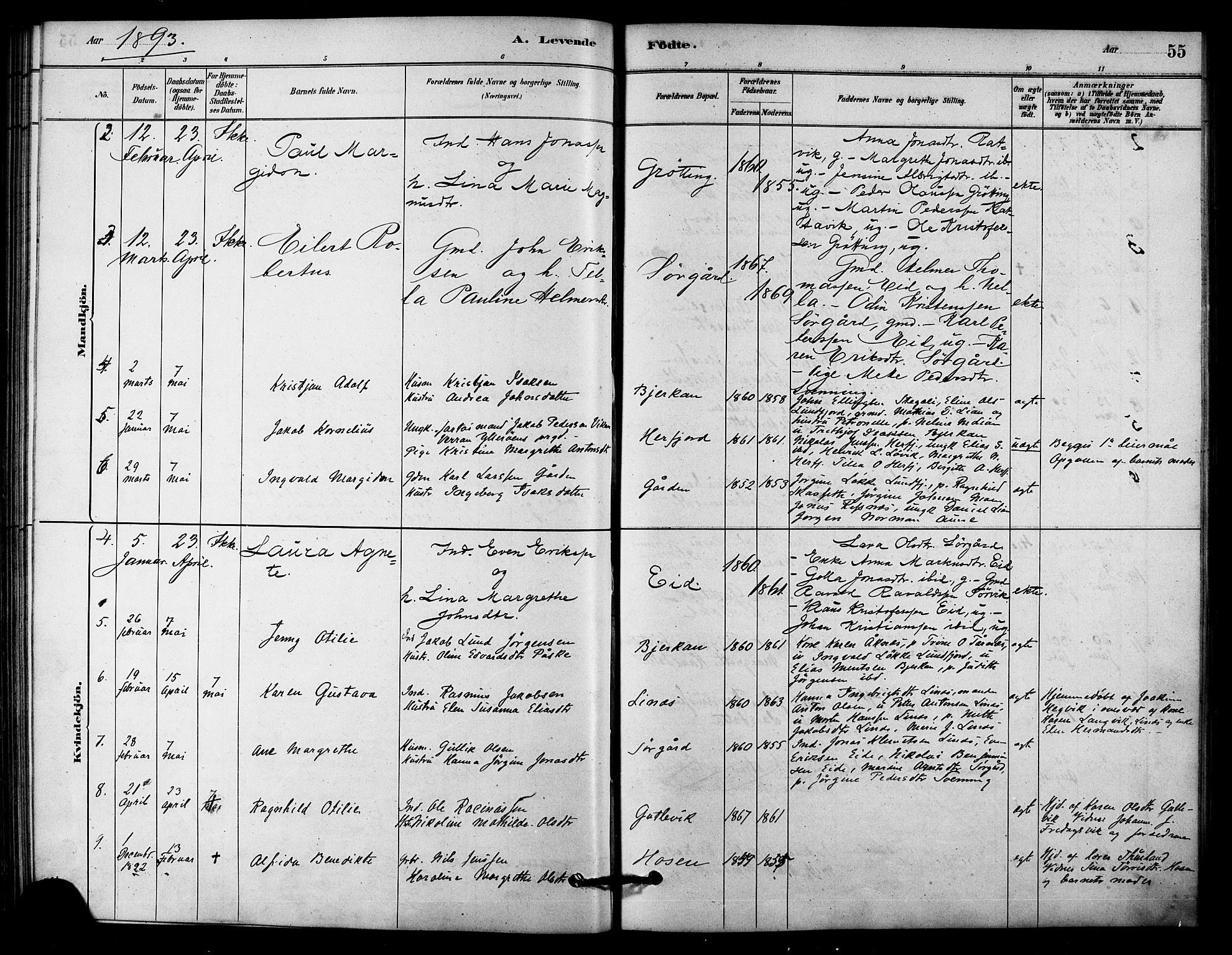 Ministerialprotokoller, klokkerbøker og fødselsregistre - Sør-Trøndelag, AV/SAT-A-1456/656/L0692: Parish register (official) no. 656A01, 1879-1893, p. 55