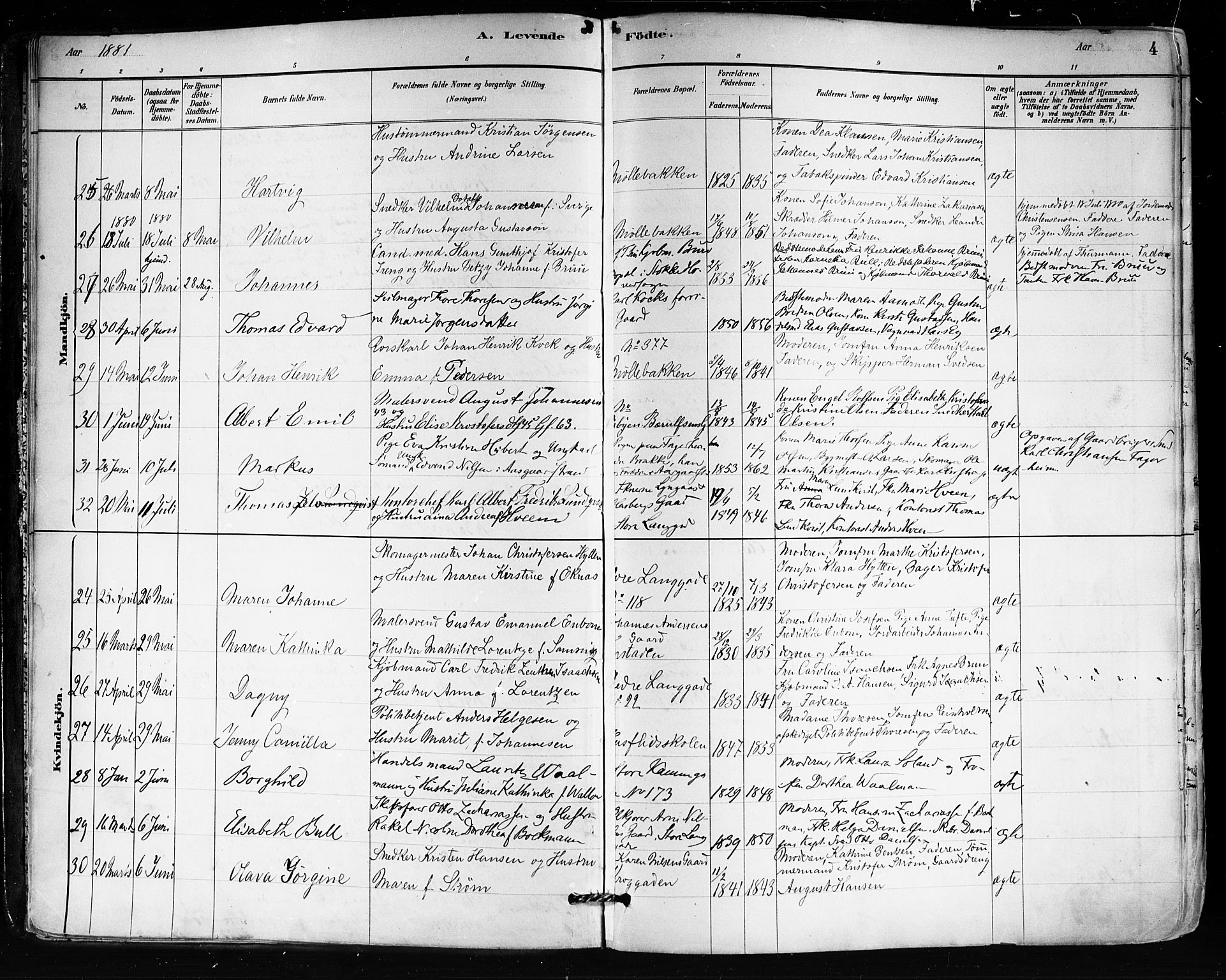 Tønsberg kirkebøker, SAKO/A-330/F/Fa/L0011: Parish register (official) no. I 11, 1881-1890, p. 4