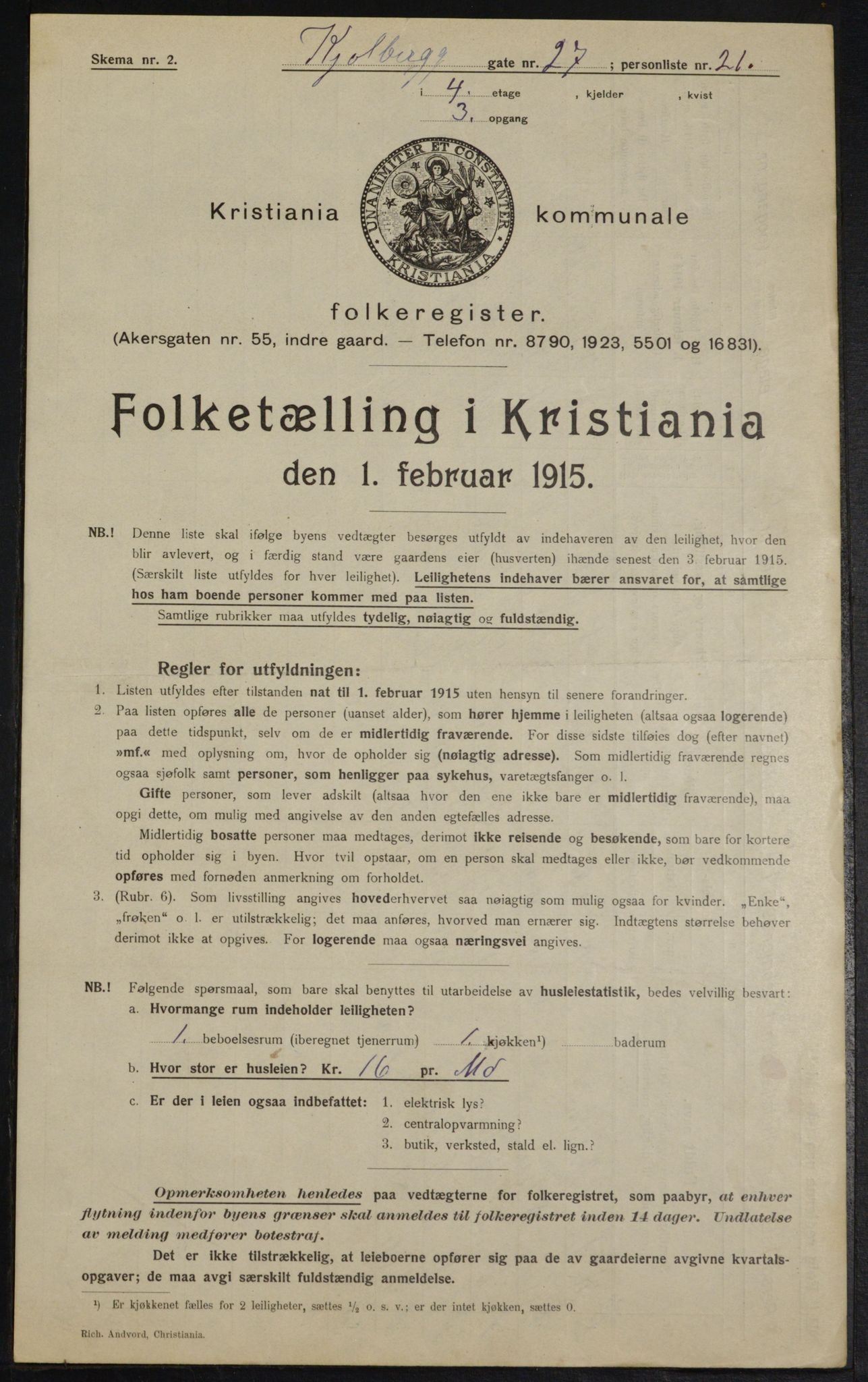 OBA, Municipal Census 1915 for Kristiania, 1915, p. 51376