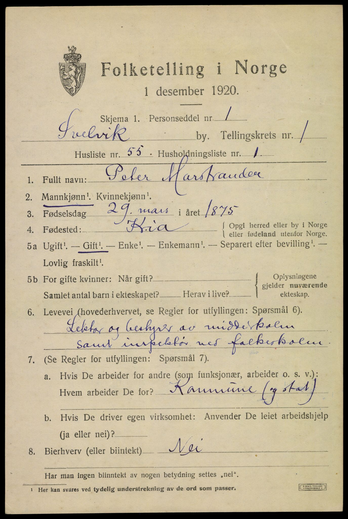 SAKO, 1920 census for Svelvik, 1920, p. 1781