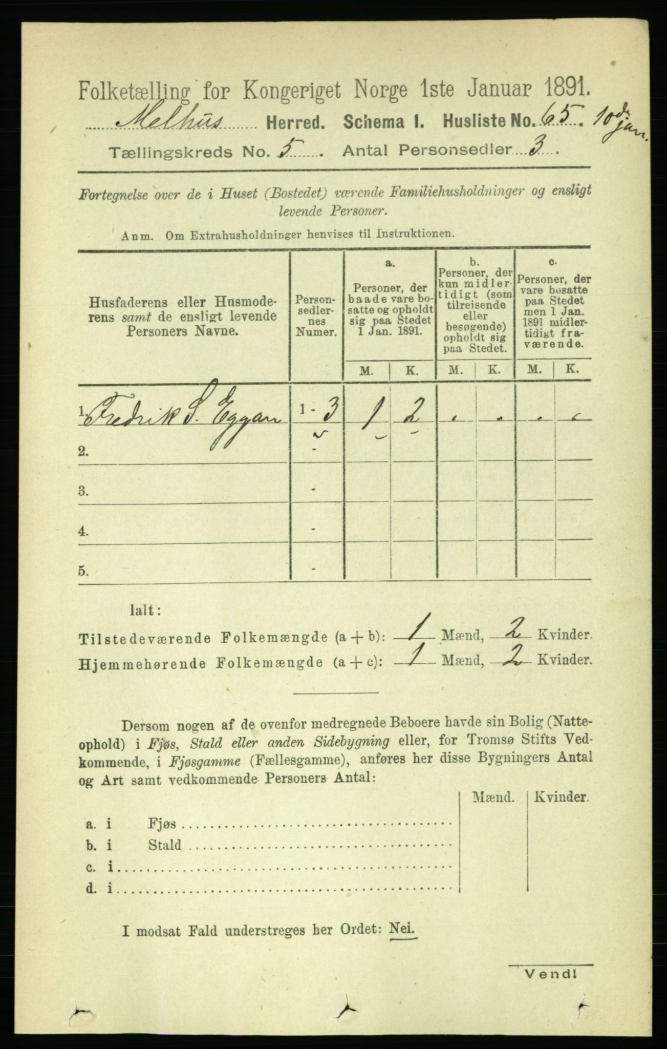 RA, 1891 census for 1653 Melhus, 1891, p. 2419