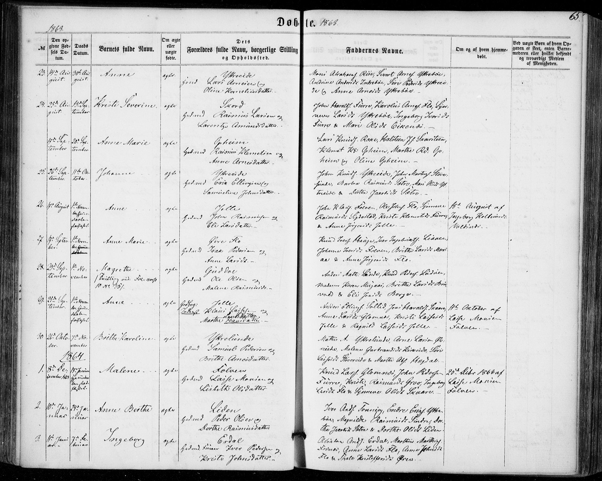 Stryn Sokneprestembete, AV/SAB-A-82501: Parish register (official) no. A 3, 1862-1877, p. 65