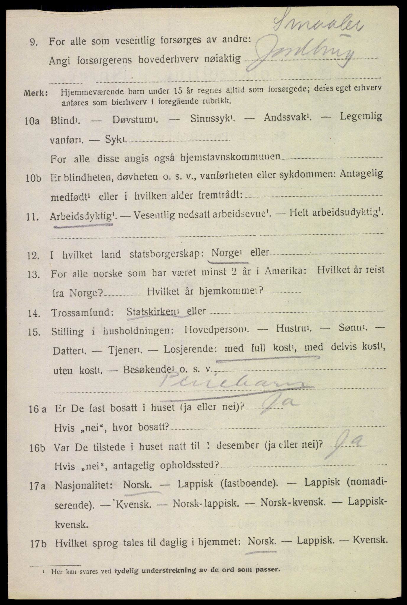 SAT, 1920 census for Gimsøy, 1920, p. 1296