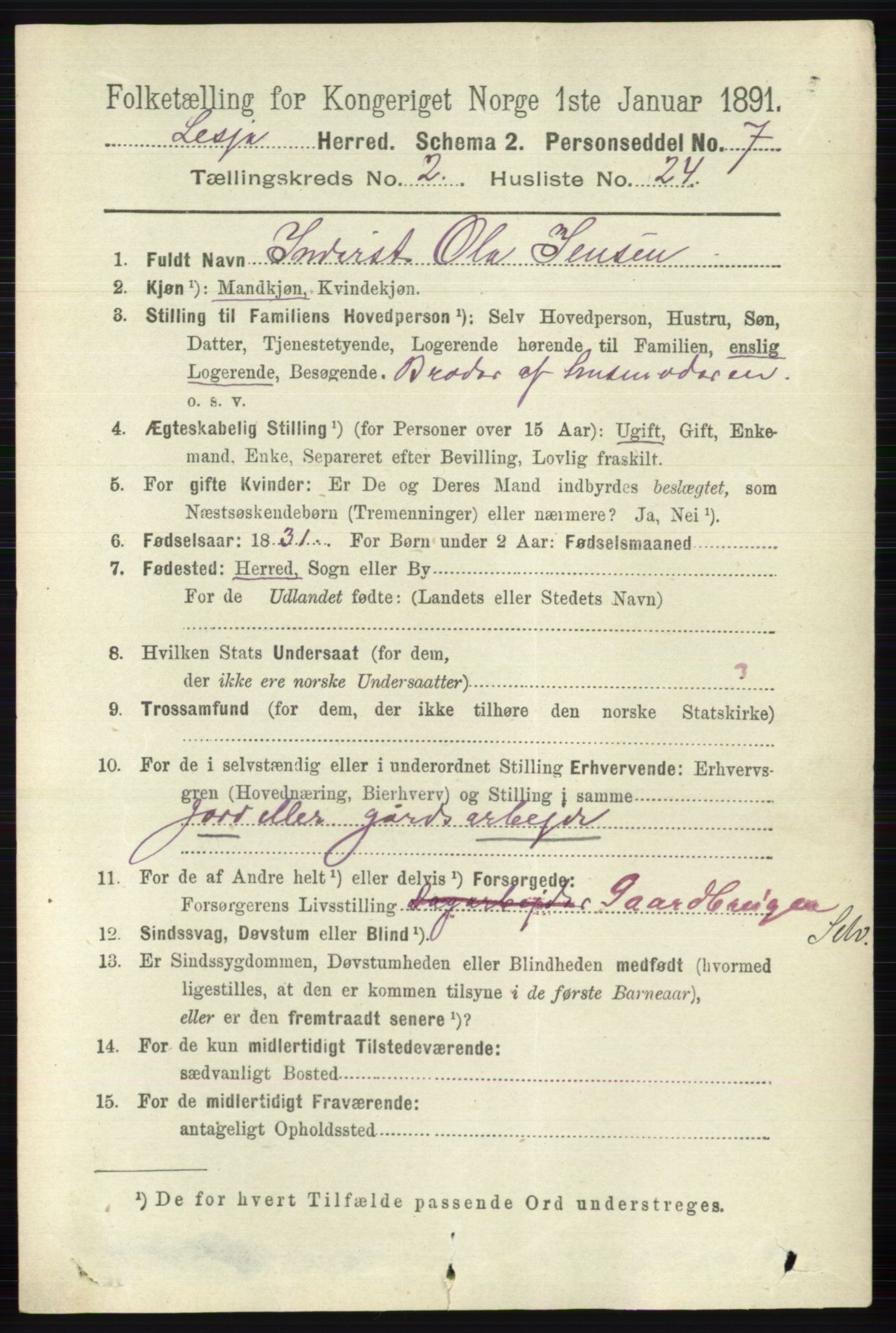 RA, 1891 census for 0512 Lesja, 1891, p. 567