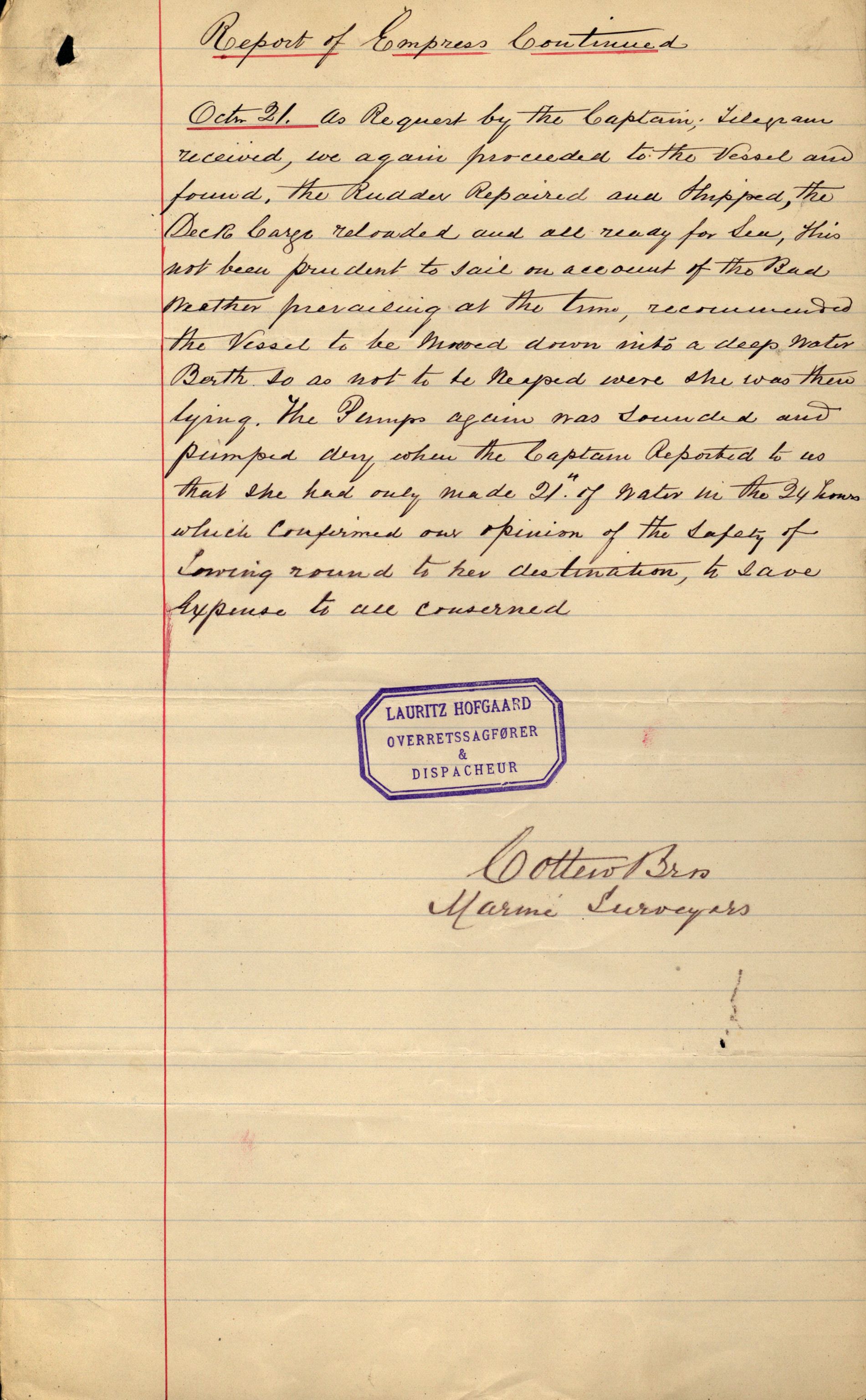 Pa 63 - Østlandske skibsassuranceforening, VEMU/A-1079/G/Ga/L0029/0005: Havaridokumenter / Empress, Else Kathrine, Elida, Vikingstad, Væni, 1892, p. 6