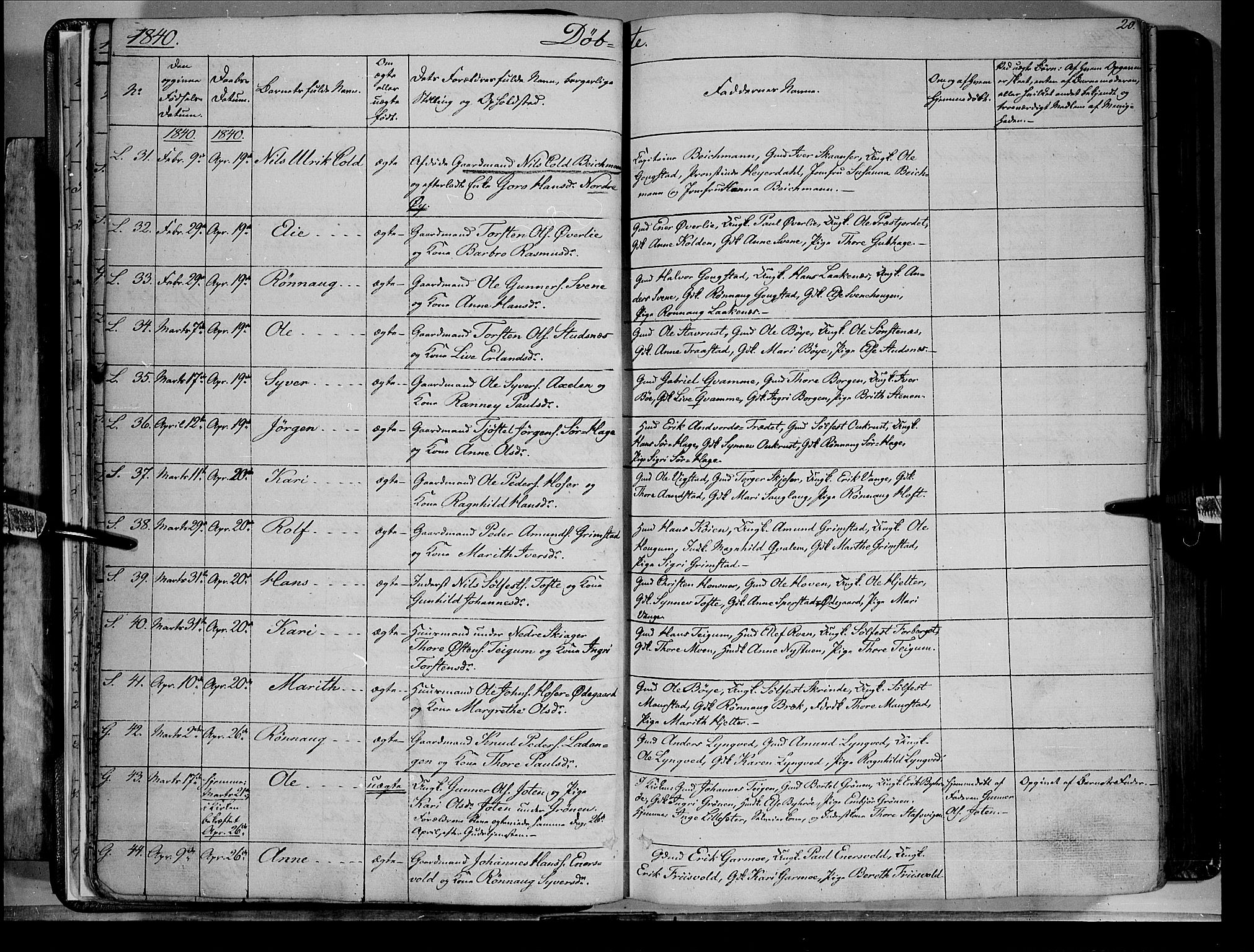 Lom prestekontor, AV/SAH-PREST-070/K/L0006: Parish register (official) no. 6A, 1837-1863, p. 20