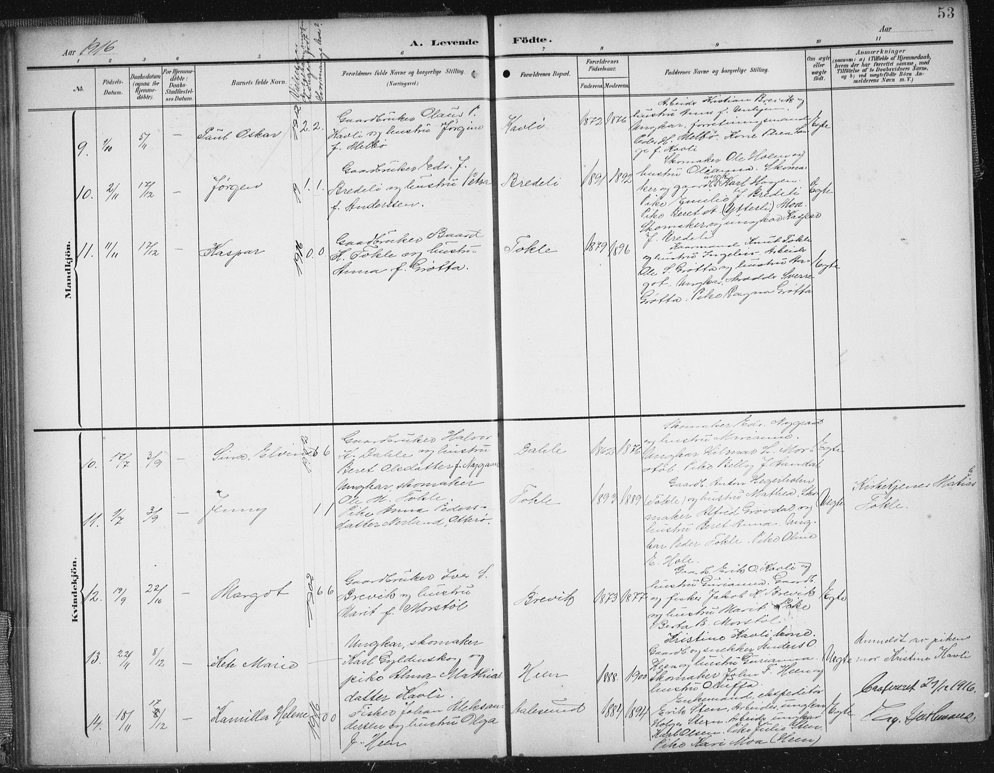 Ministerialprotokoller, klokkerbøker og fødselsregistre - Møre og Romsdal, AV/SAT-A-1454/545/L0589: Parish register (copy) no. 545C03, 1902-1937, p. 53