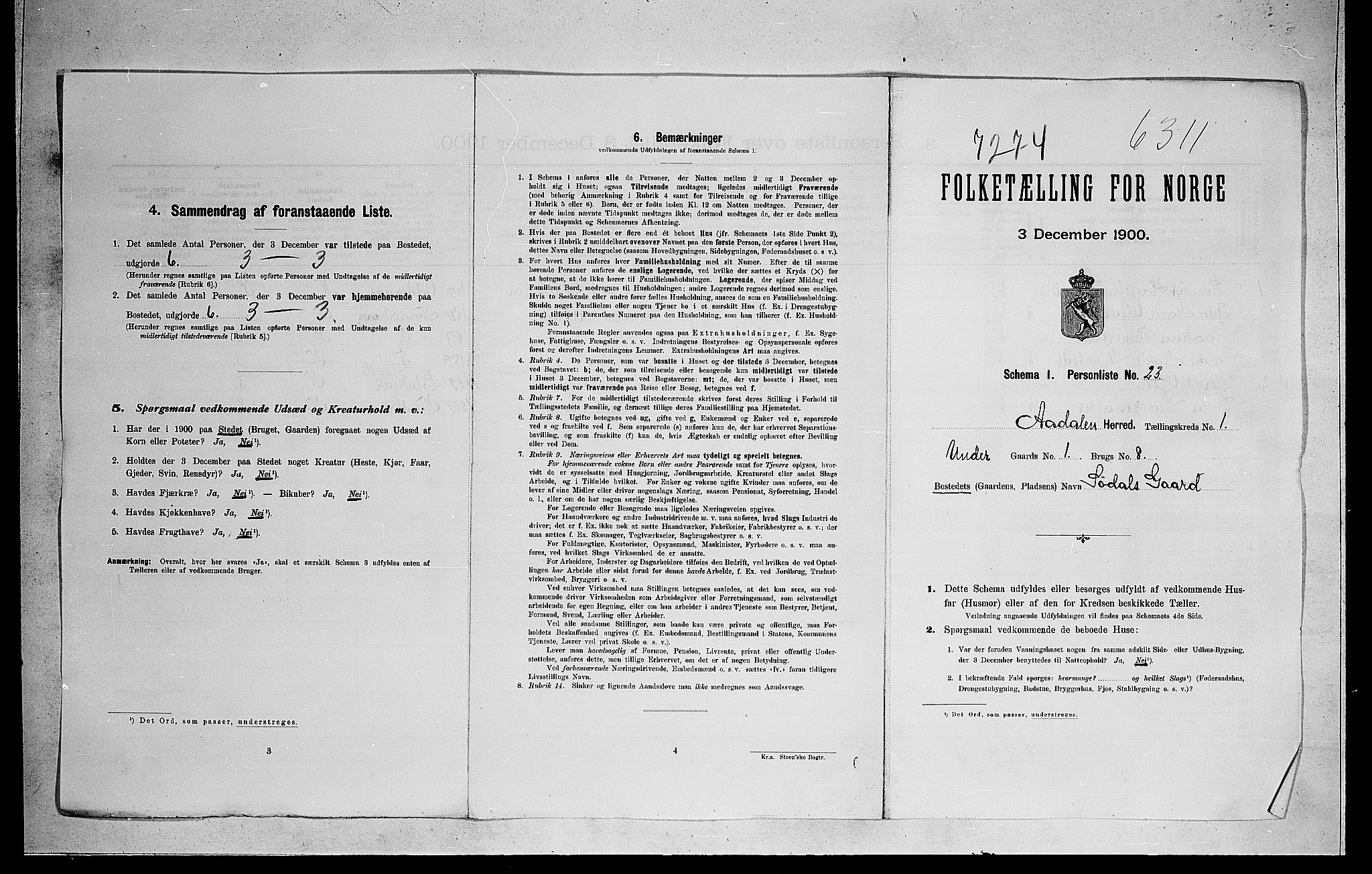 RA, 1900 census for Ådal, 1900, p. 38