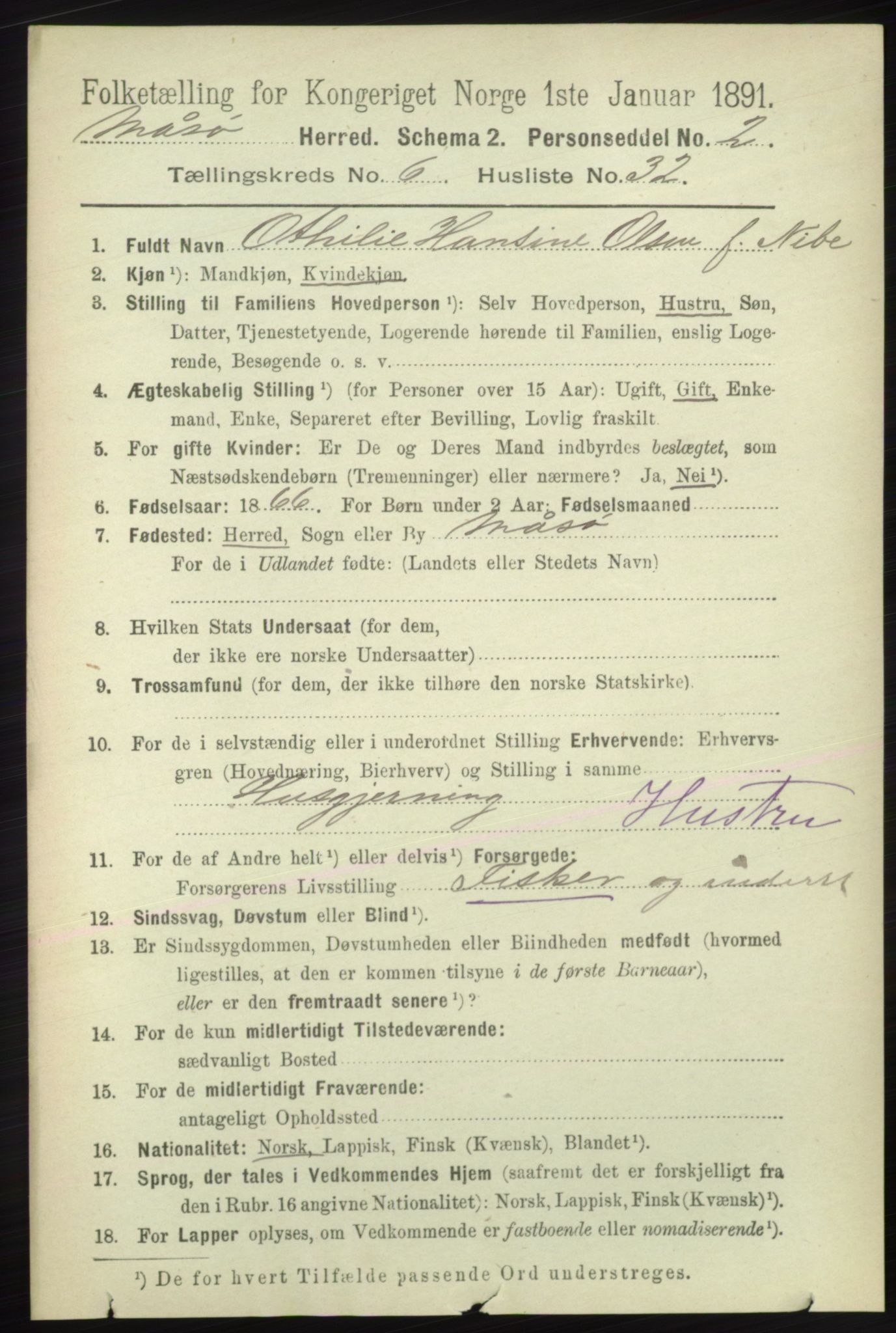 RA, 1891 census for 2018 Måsøy, 1891, p. 1310