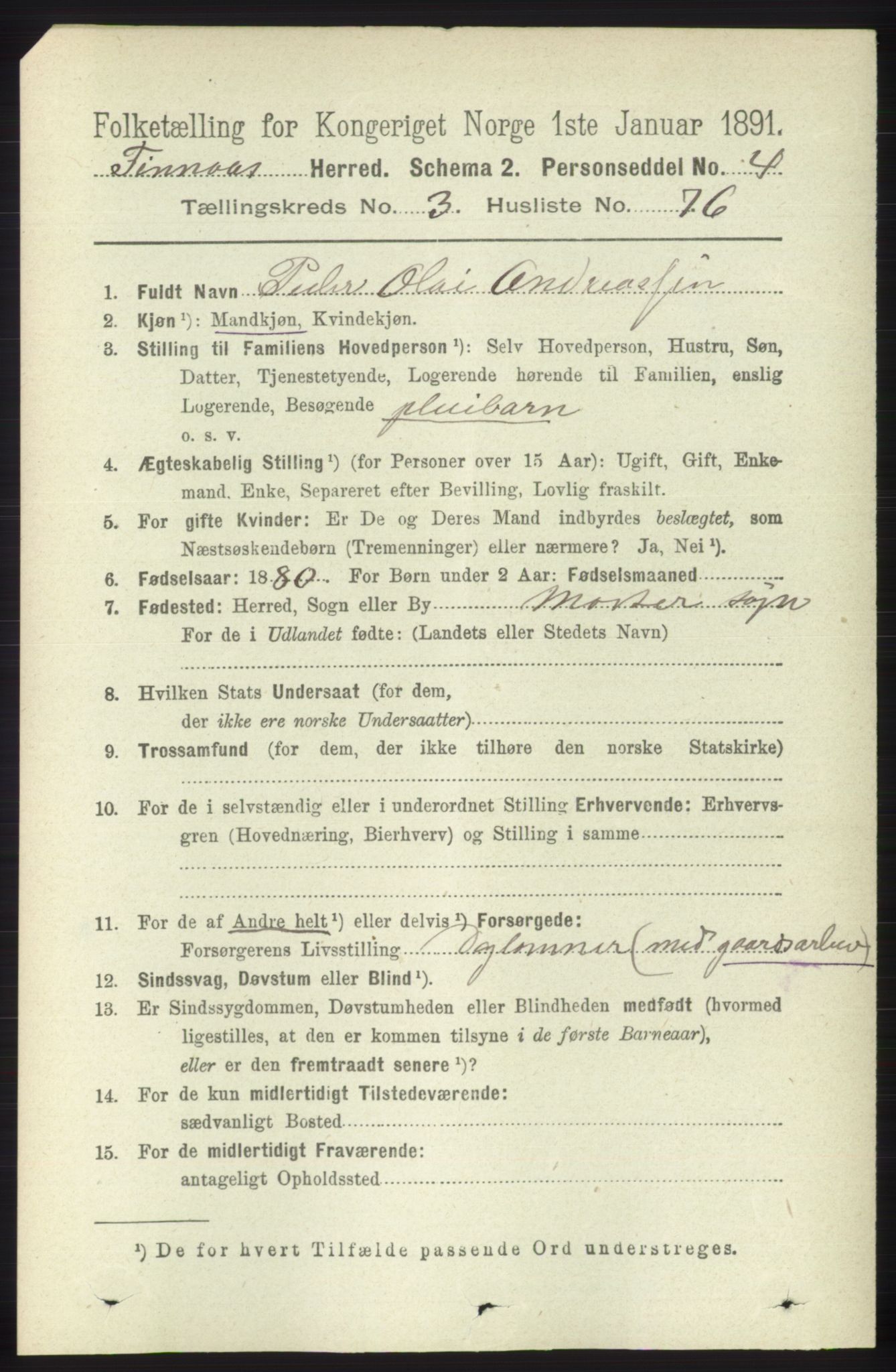 RA, 1891 census for 1218 Finnås, 1891, p. 1575