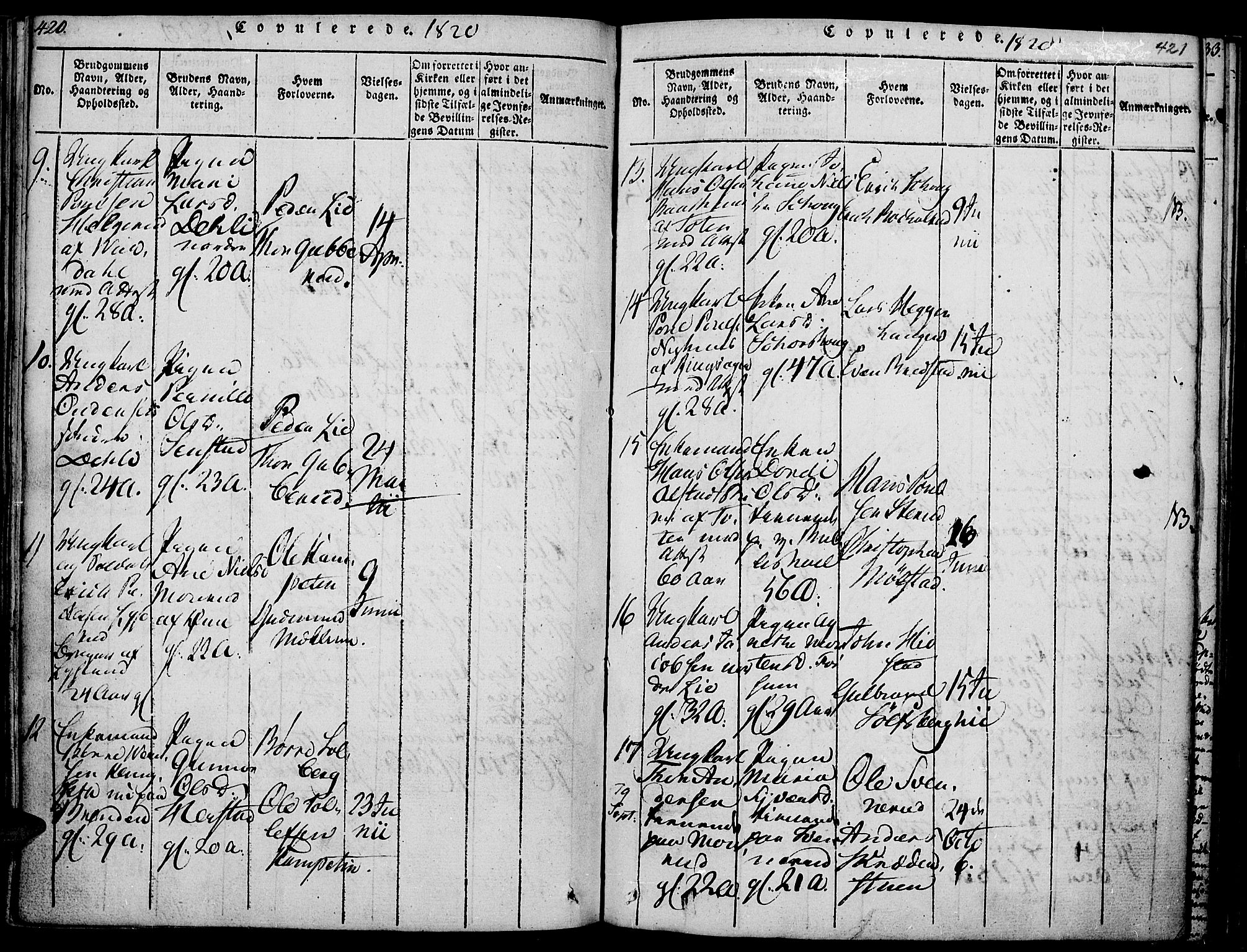 Nes prestekontor, Hedmark, AV/SAH-PREST-020/K/Ka/L0002: Parish register (official) no. 2, 1813-1827, p. 420-421