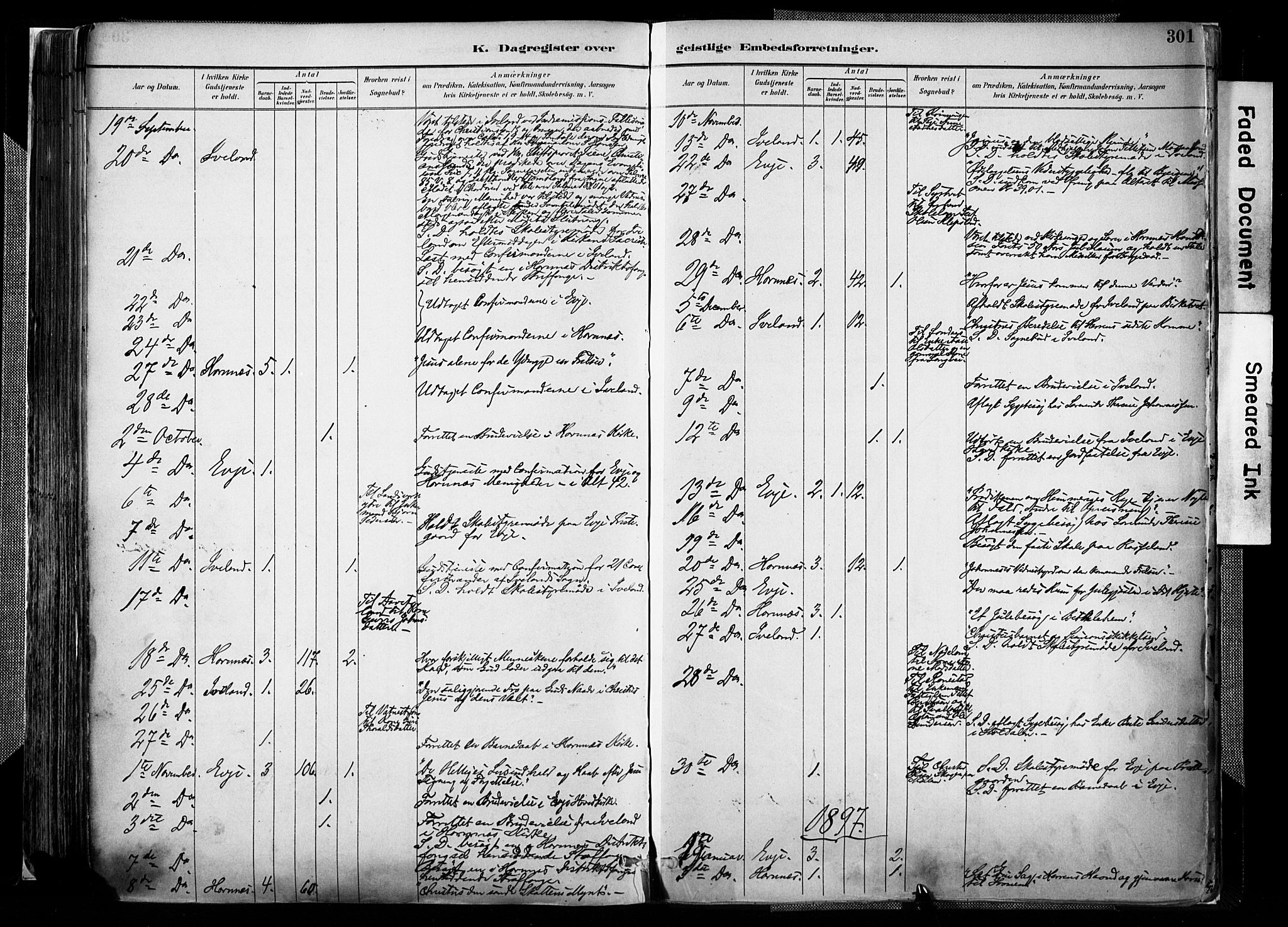 Evje sokneprestkontor, AV/SAK-1111-0008/F/Fa/Faa/L0007: Parish register (official) no. A 7, 1884-1909, p. 301