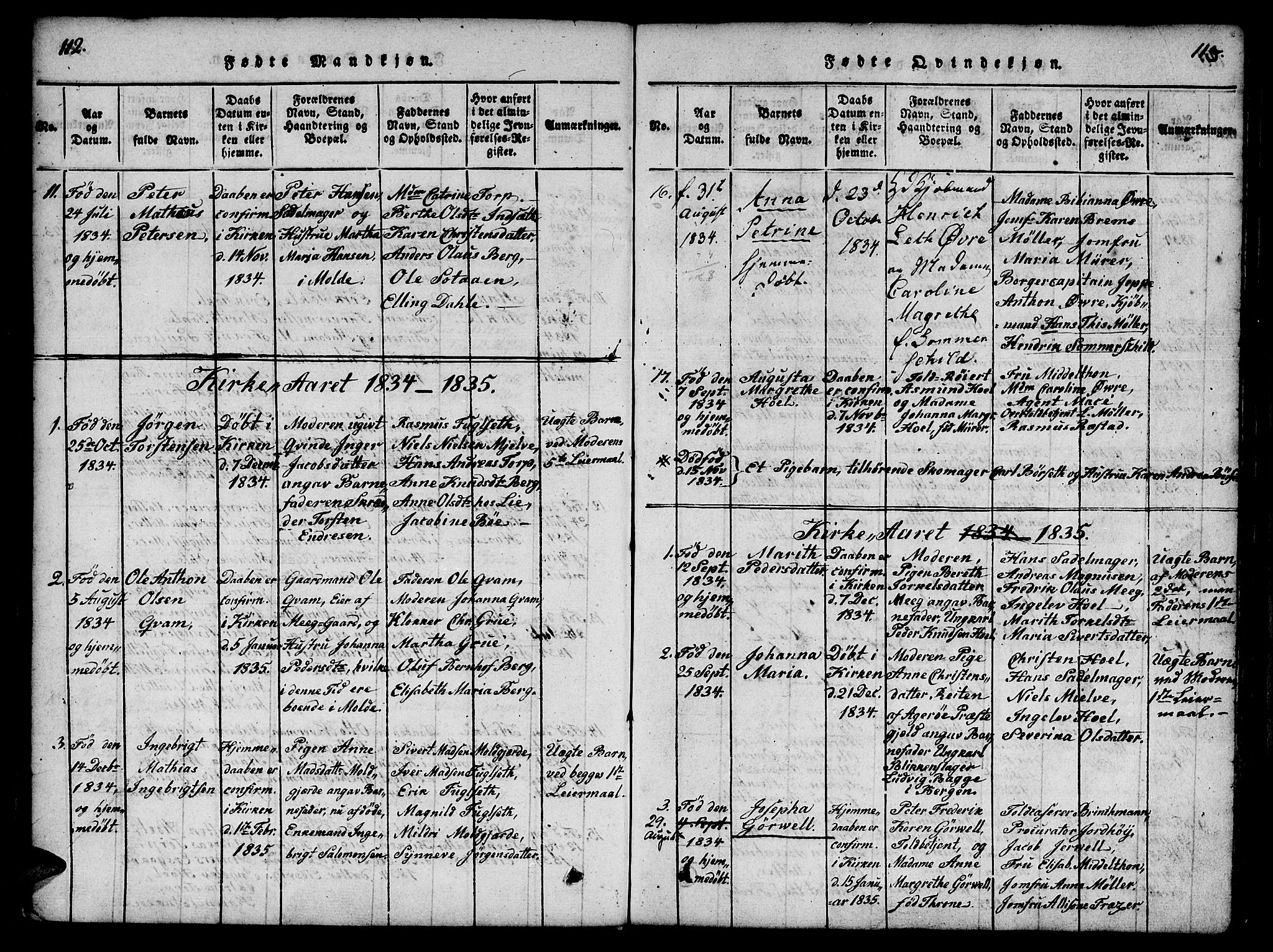 Ministerialprotokoller, klokkerbøker og fødselsregistre - Møre og Romsdal, SAT/A-1454/558/L0688: Parish register (official) no. 558A02, 1818-1843, p. 112-113