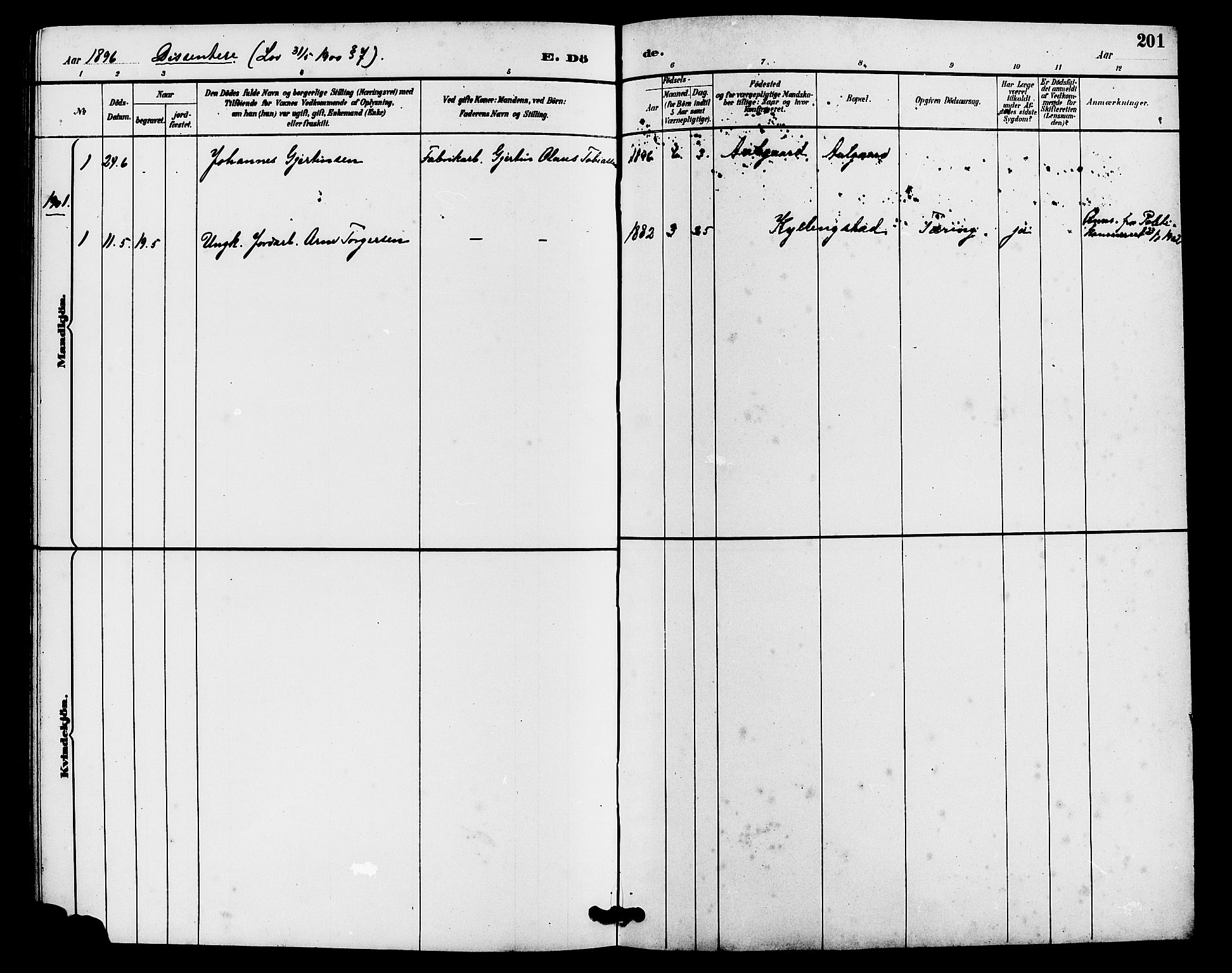 Lye sokneprestkontor, SAST/A-101794/001/30BB/L0008: Parish register (copy) no. B 7, 1887-1901, p. 201