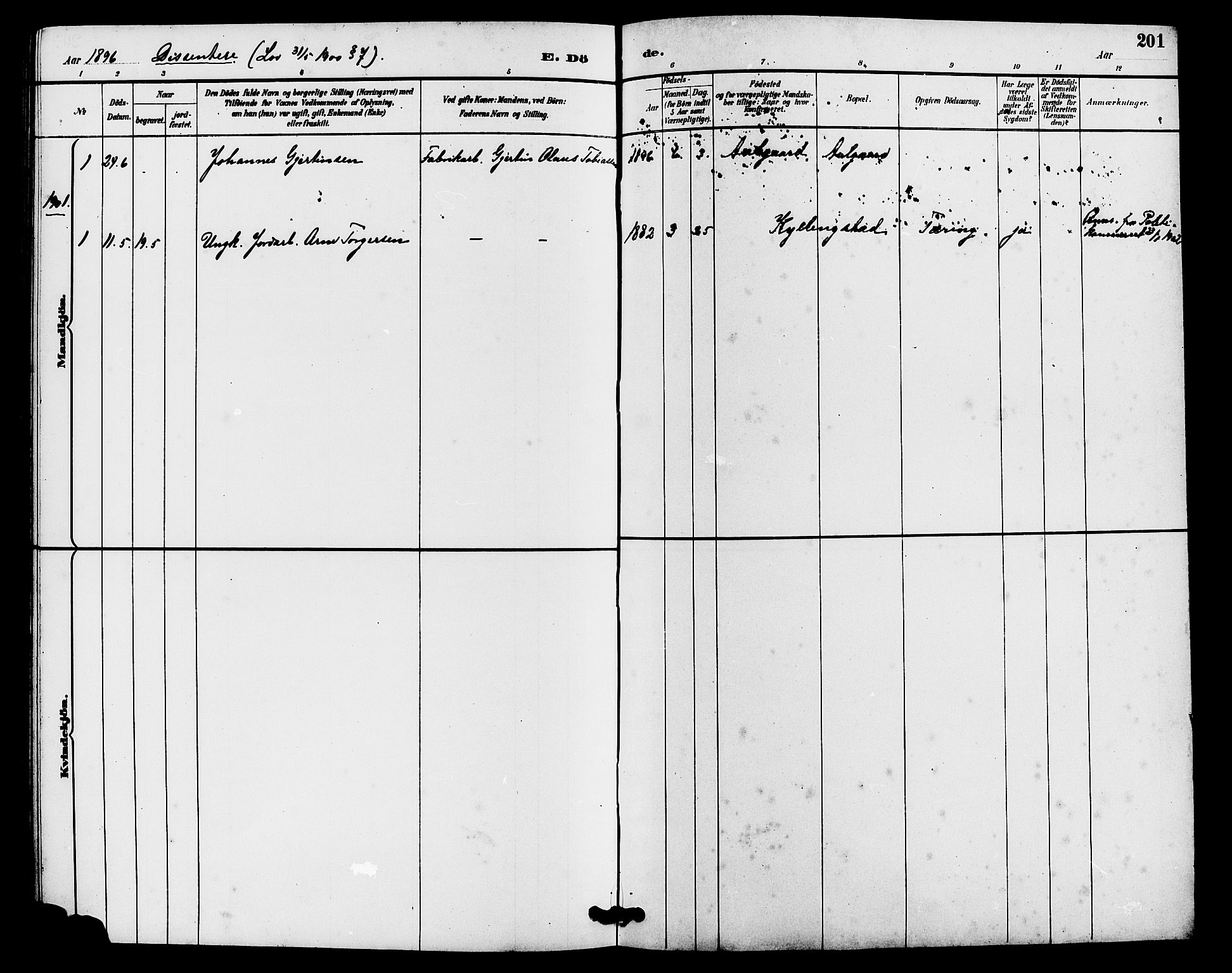 Lye sokneprestkontor, AV/SAST-A-101794/001/30BB/L0008: Parish register (copy) no. B 7, 1887-1901, p. 201