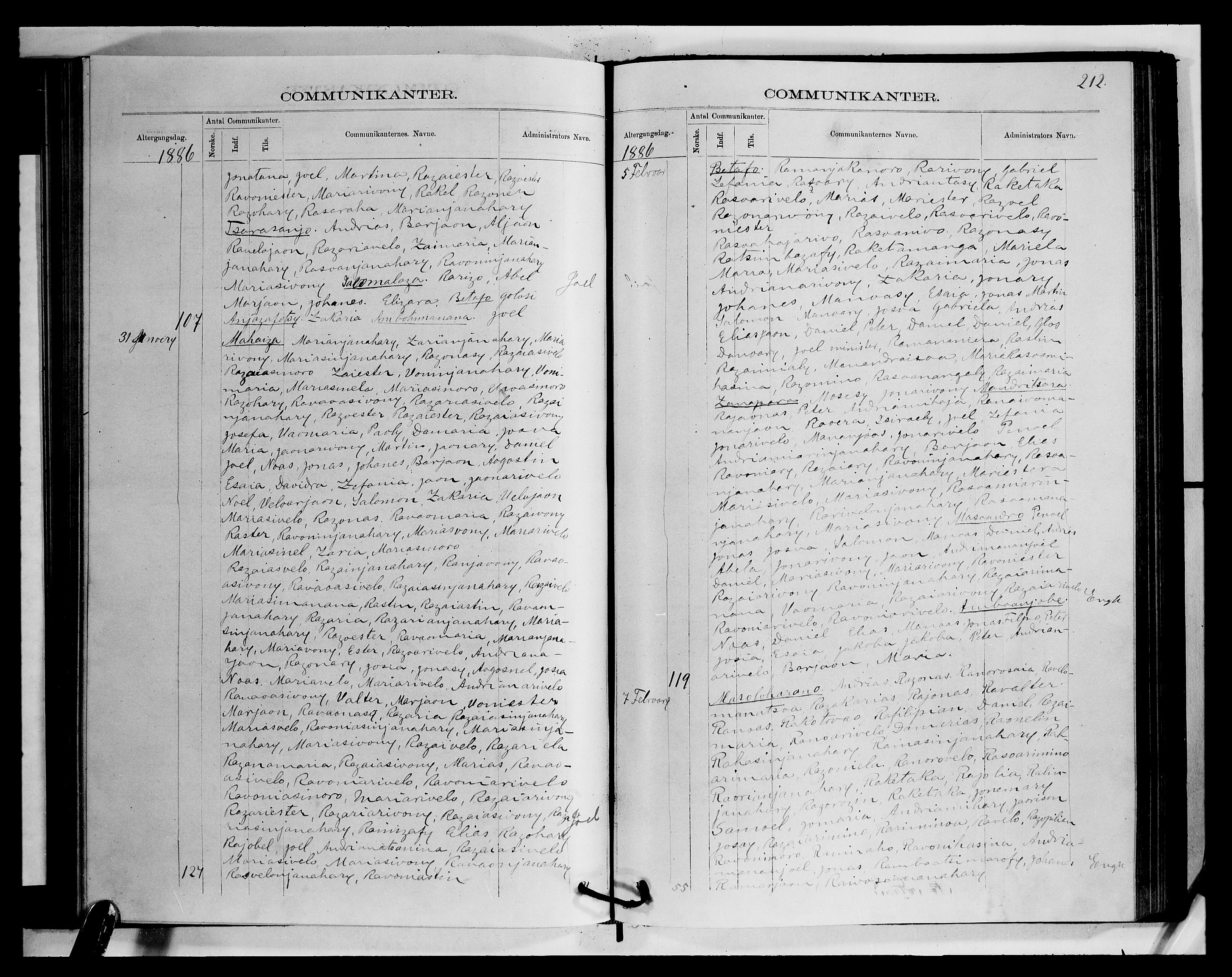 Archives FLM/NMS, Madagaskar, VID/MA-A-1163/D/Db/L0270: Parish register (official) no. 2, 1883-1886, p. 212