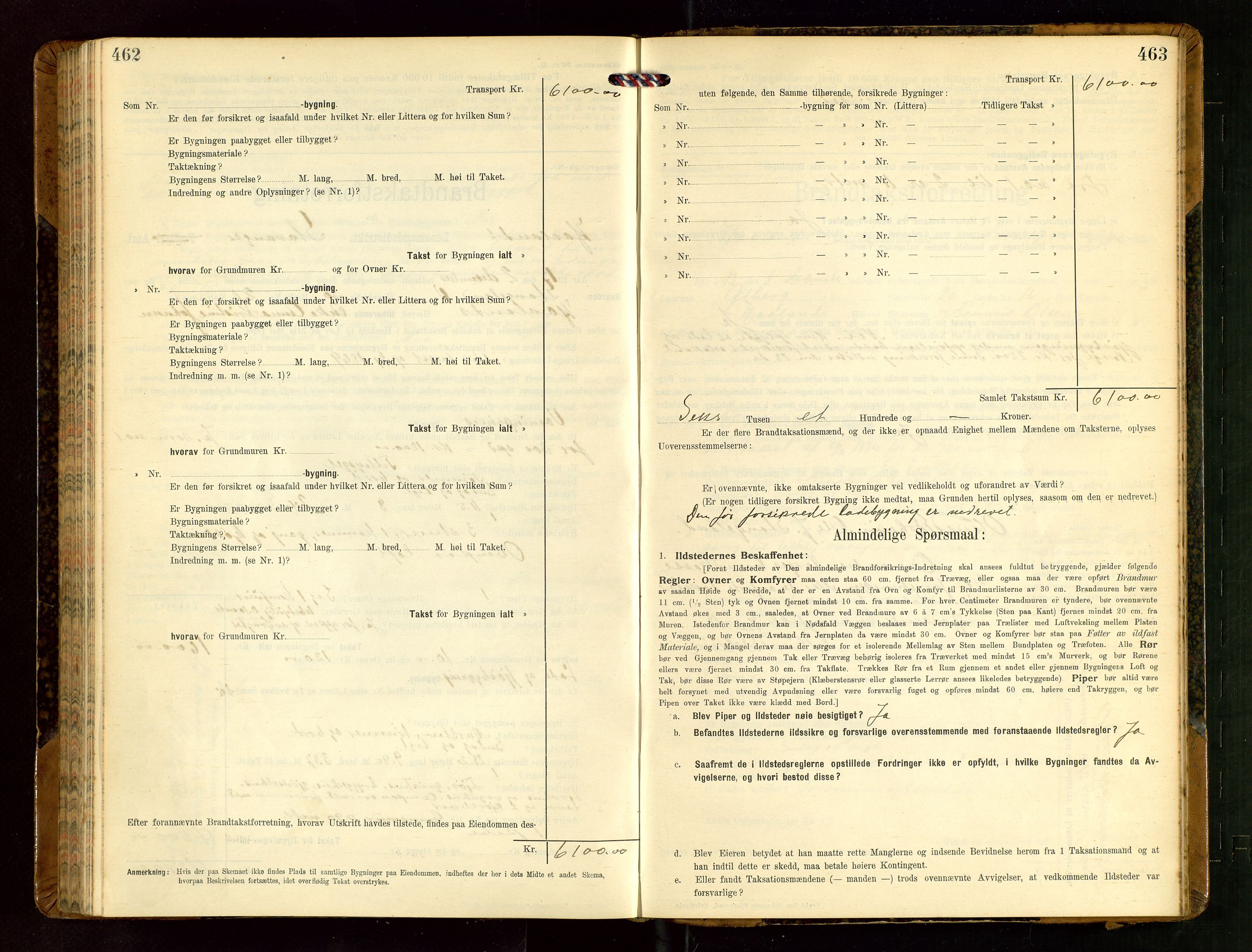 Håland lensmannskontor, AV/SAST-A-100100/Gob/L0004: Branntakstprotokoll - skjematakst. Register i boken., 1913-1915, p. 462-463