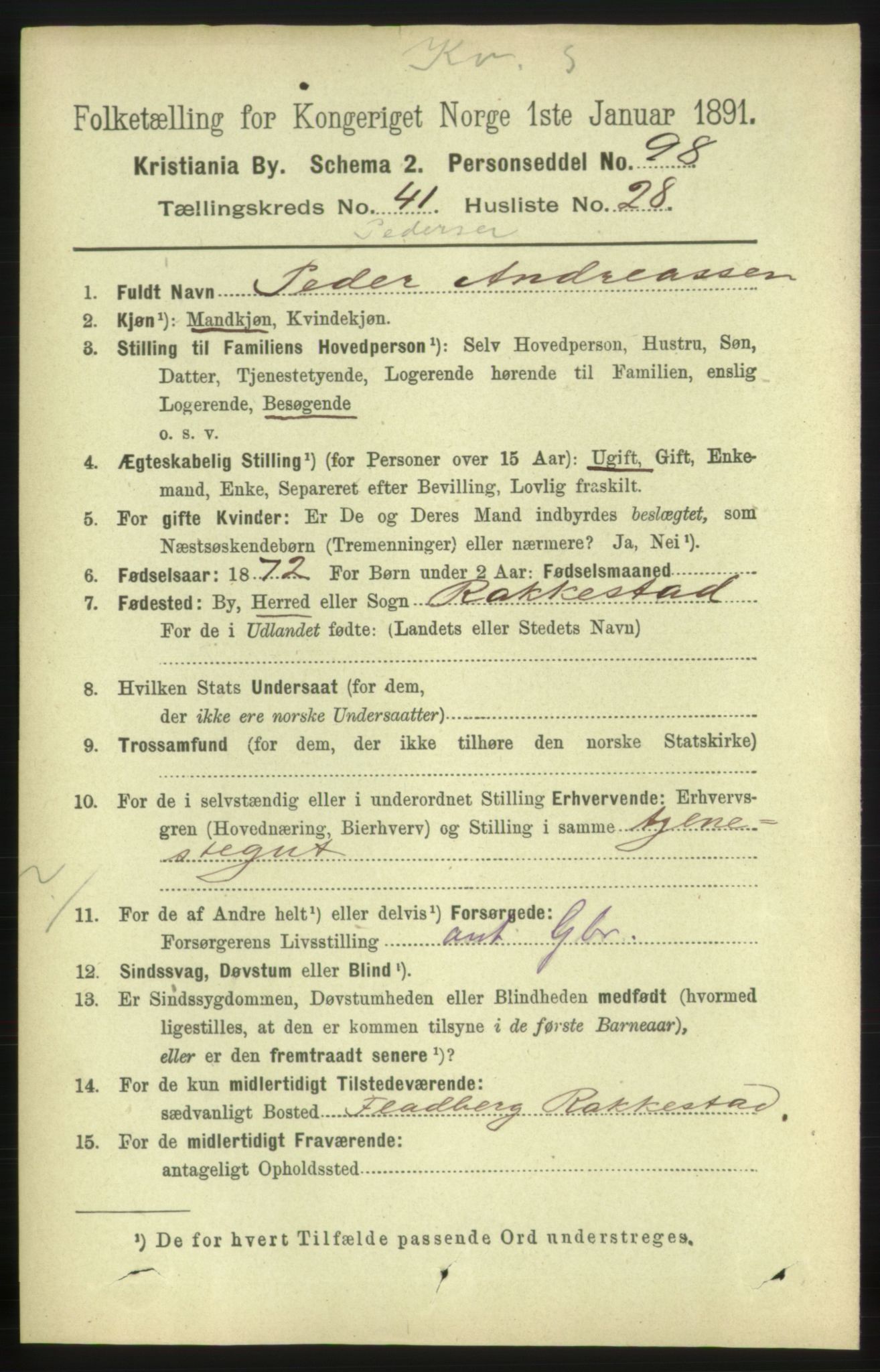 RA, 1891 census for 0301 Kristiania, 1891, p. 24654