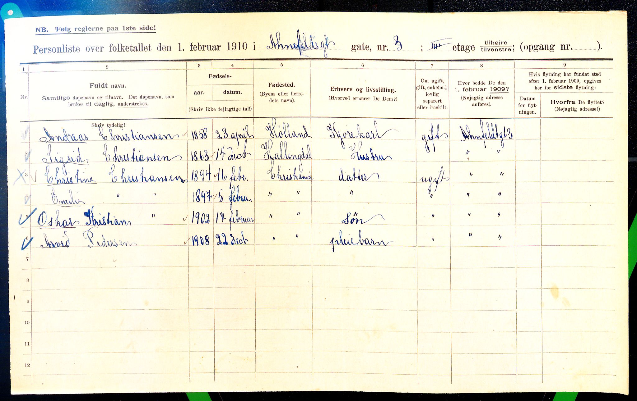 OBA, Municipal Census 1910 for Kristiania, 1910, p. 1049