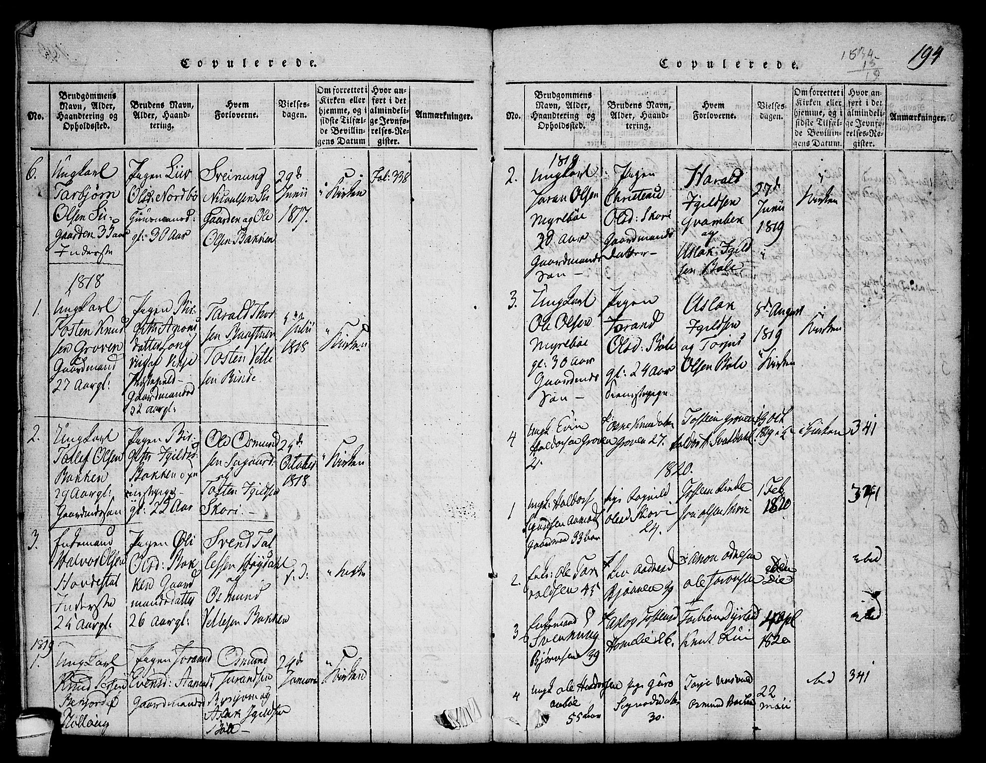 Seljord kirkebøker, SAKO/A-20/F/Fc/L0001: Parish register (official) no. III 1, 1815-1831, p. 194