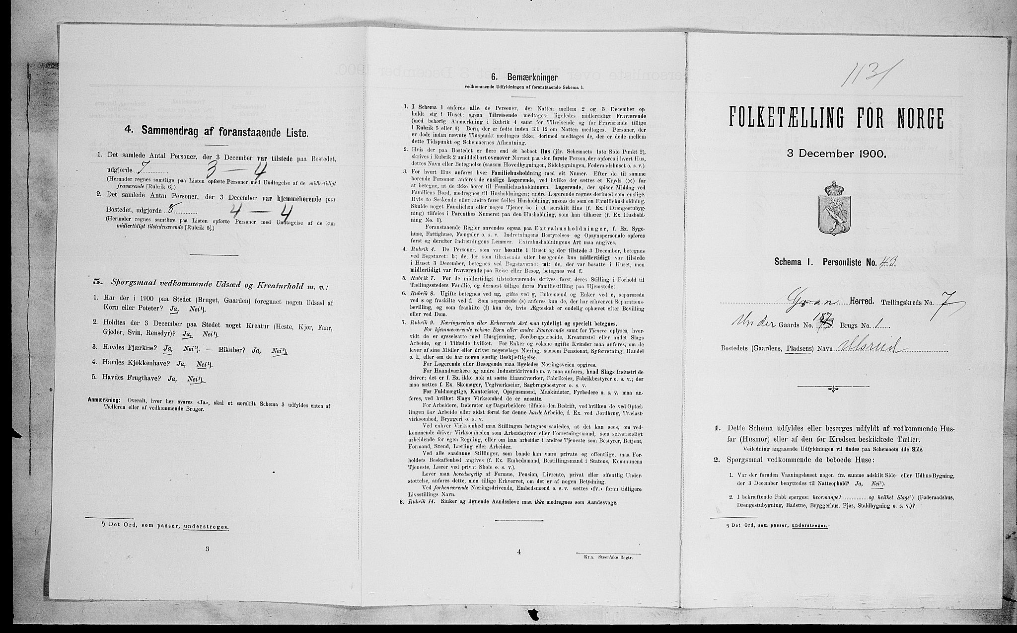 SAH, 1900 census for Gran, 1900, p. 1264