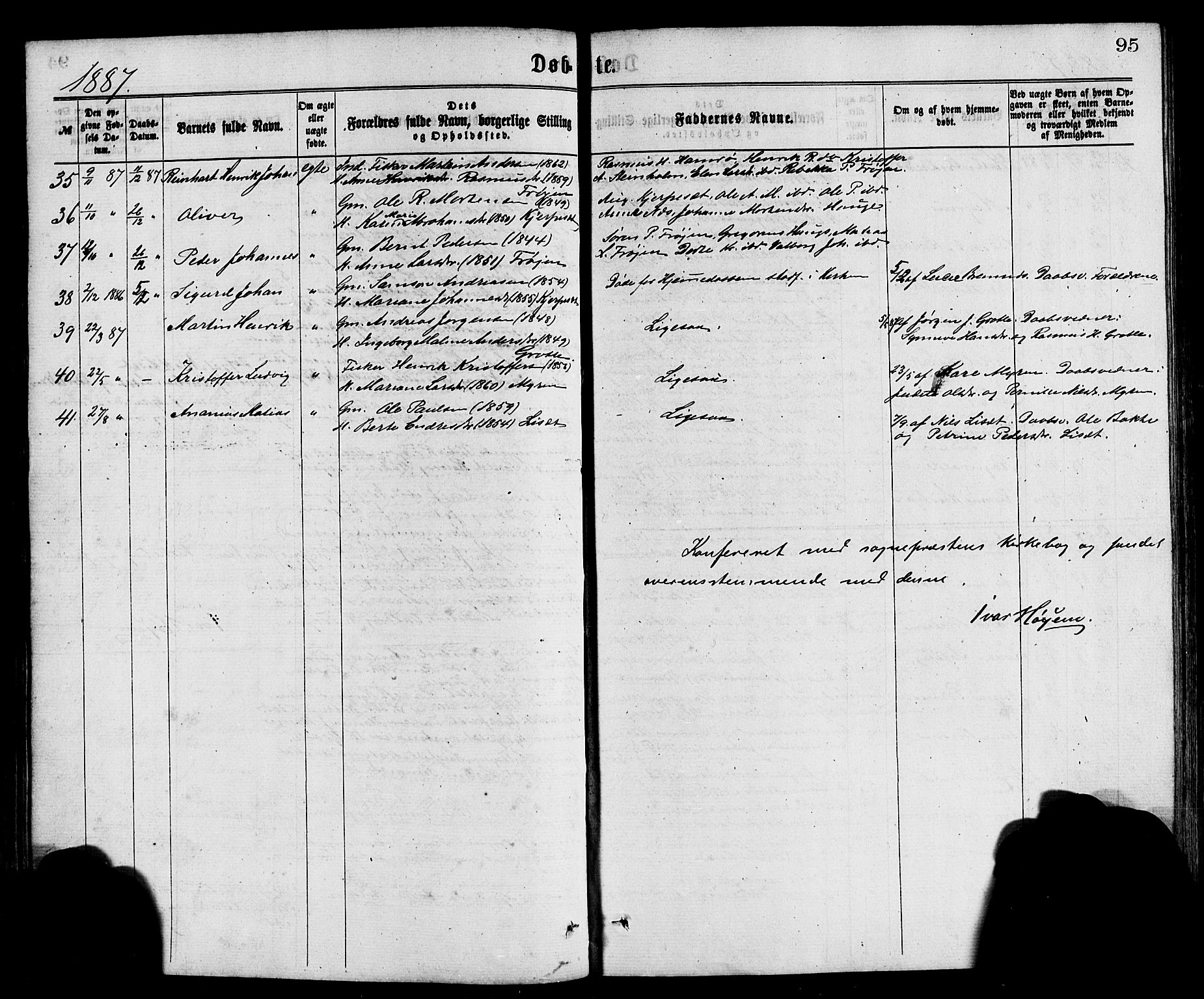 Bremanger sokneprestembete, AV/SAB-A-82201/H/Hab/Haba/L0002: Parish register (copy) no. A 2, 1866-1889, p. 95