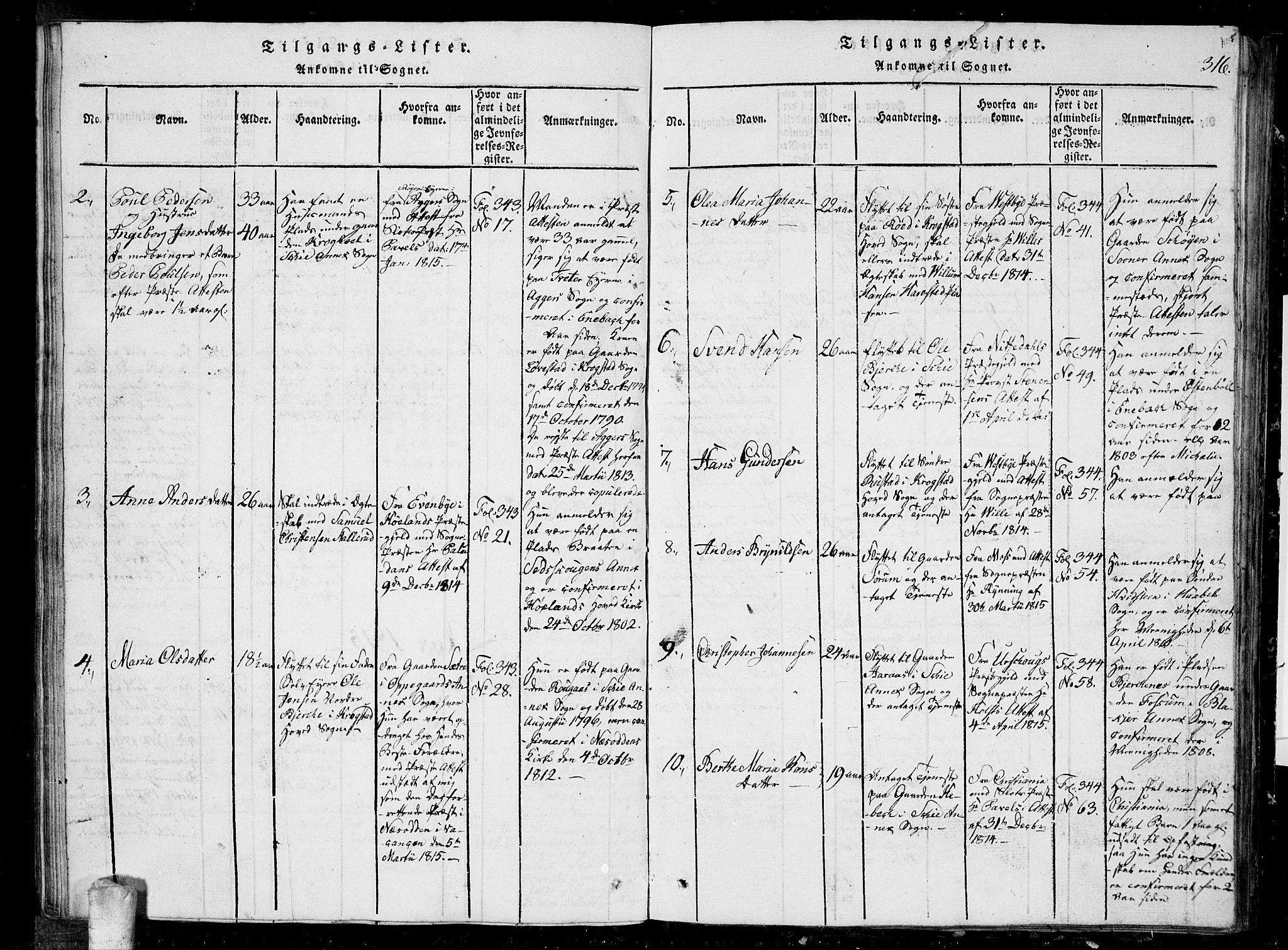 Kråkstad prestekontor Kirkebøker, AV/SAO-A-10125a/G/Ga/L0001: Parish register (copy) no. I 1, 1813-1824, p. 316