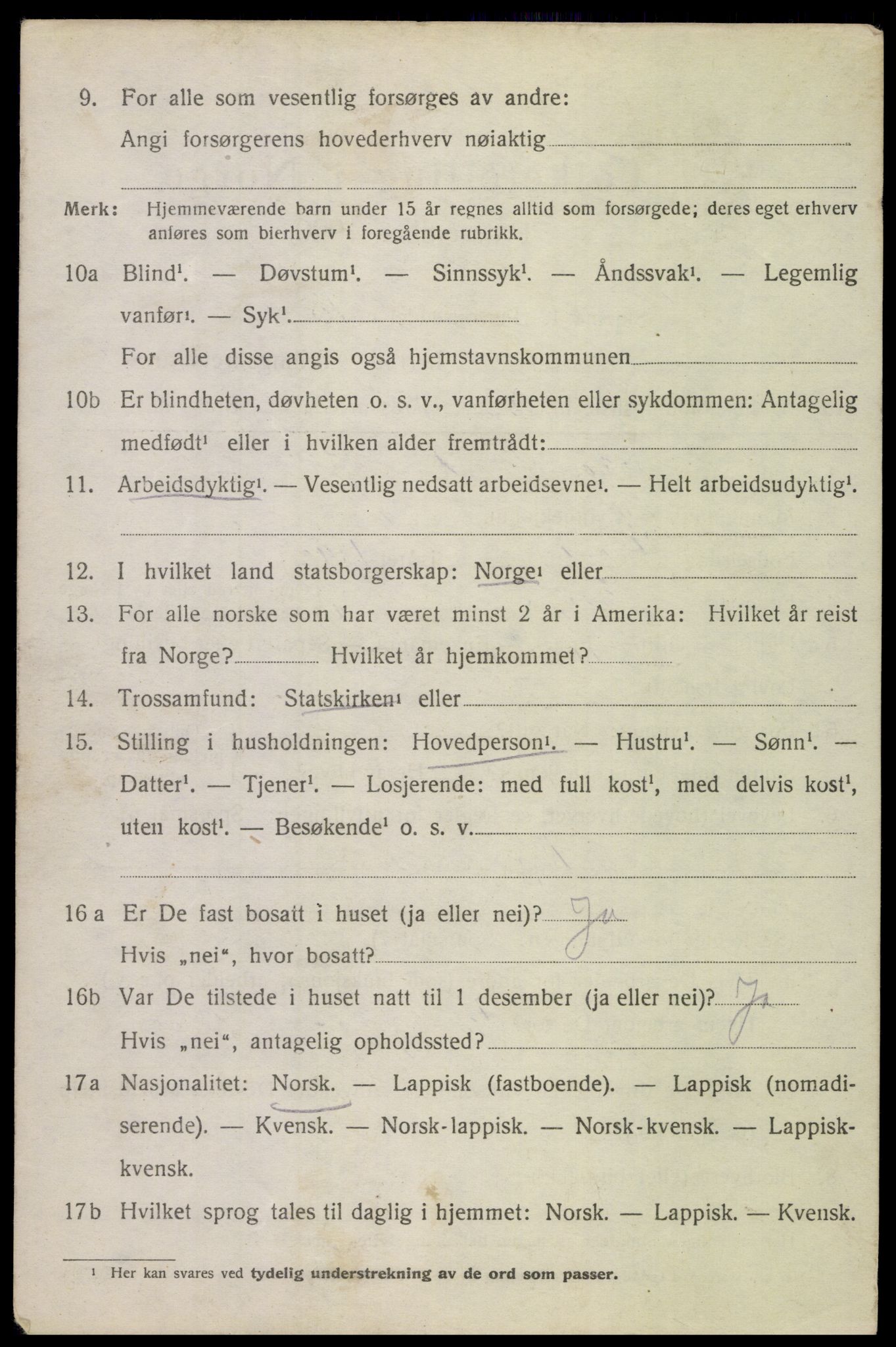 SAT, 1920 census for Evenes, 1920, p. 9097