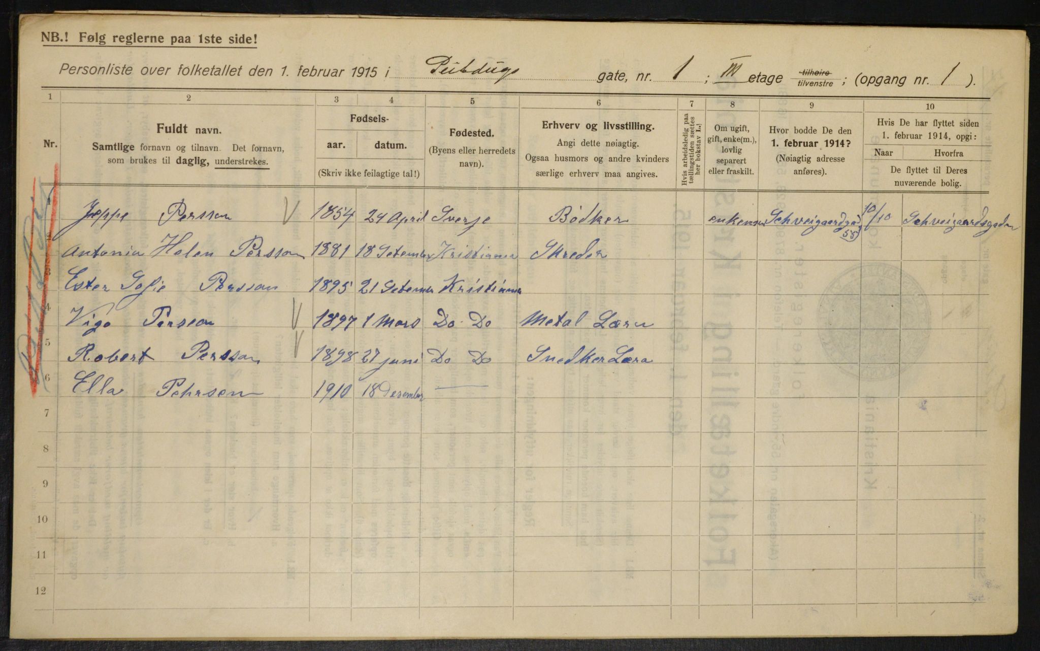 OBA, Municipal Census 1915 for Kristiania, 1915, p. 93609