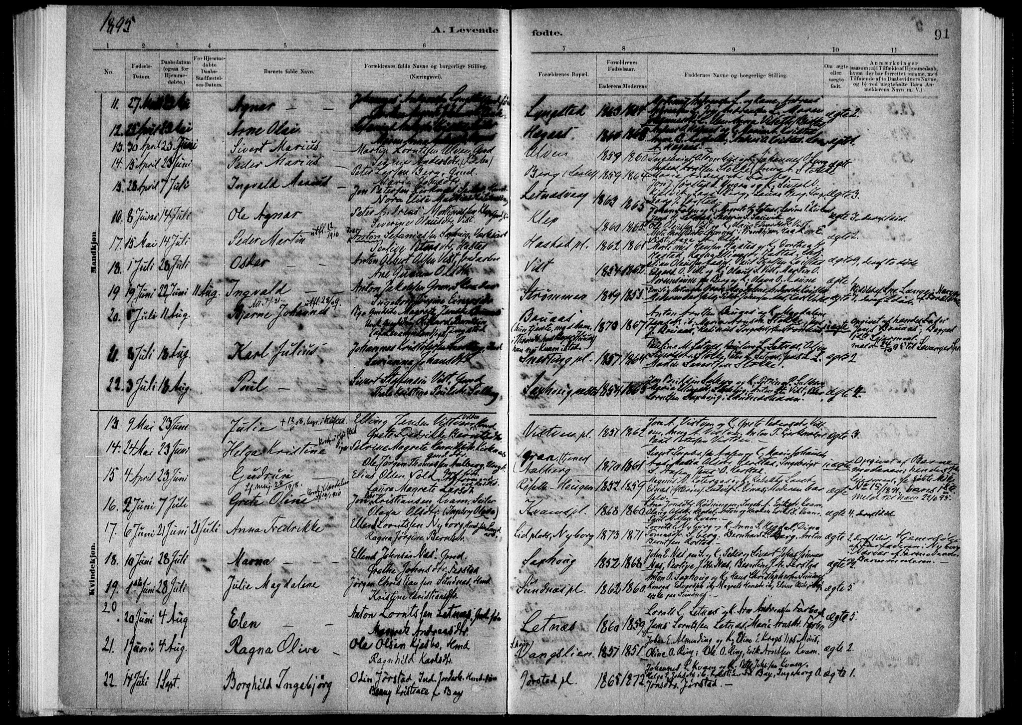 Ministerialprotokoller, klokkerbøker og fødselsregistre - Nord-Trøndelag, AV/SAT-A-1458/730/L0285: Parish register (official) no. 730A10, 1879-1914, p. 91