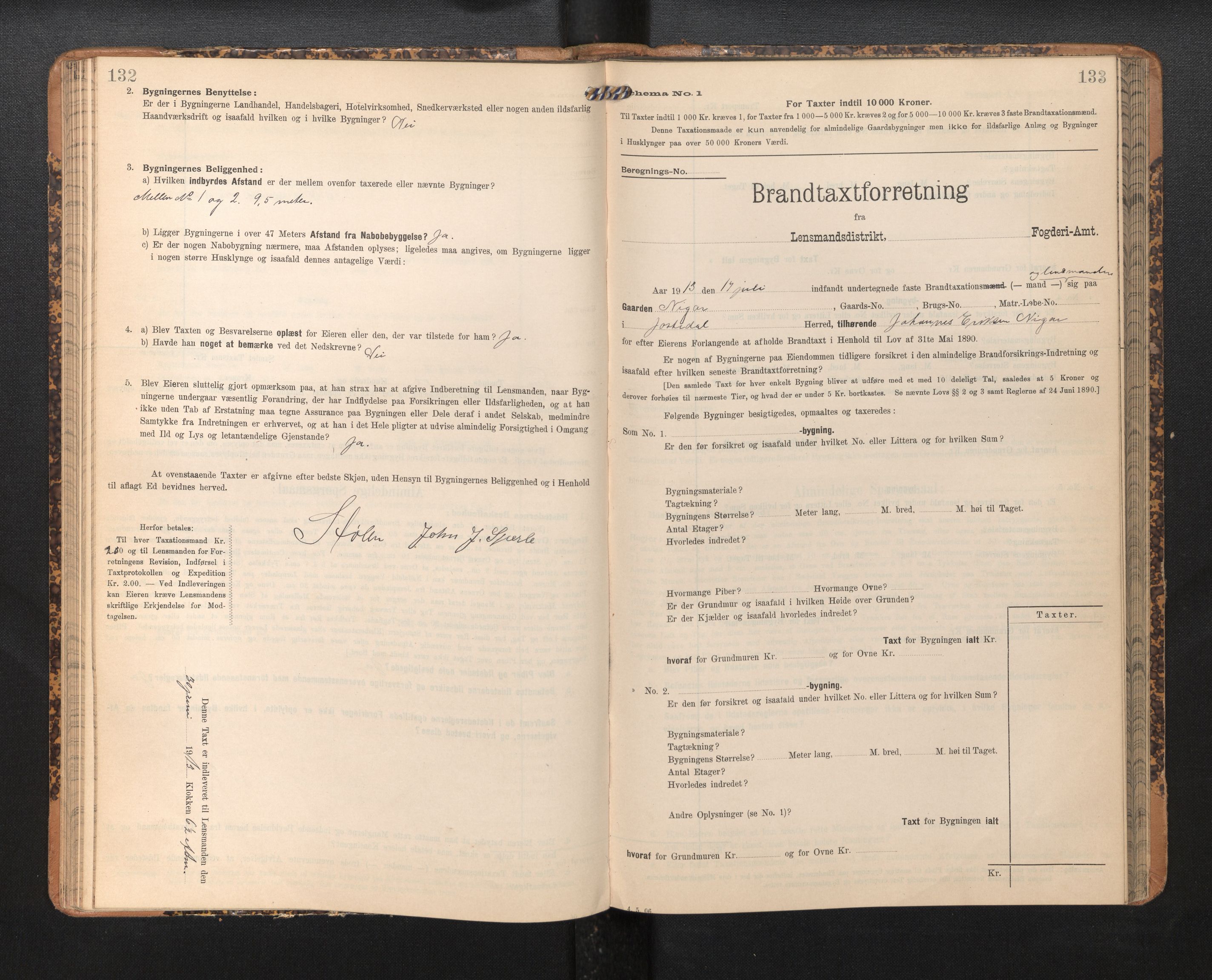 Lensmannen i Jostedal, SAB/A-28601/0012/L0004: Branntakstprotokoll, skjematakst, 1906-1919, p. 132-133